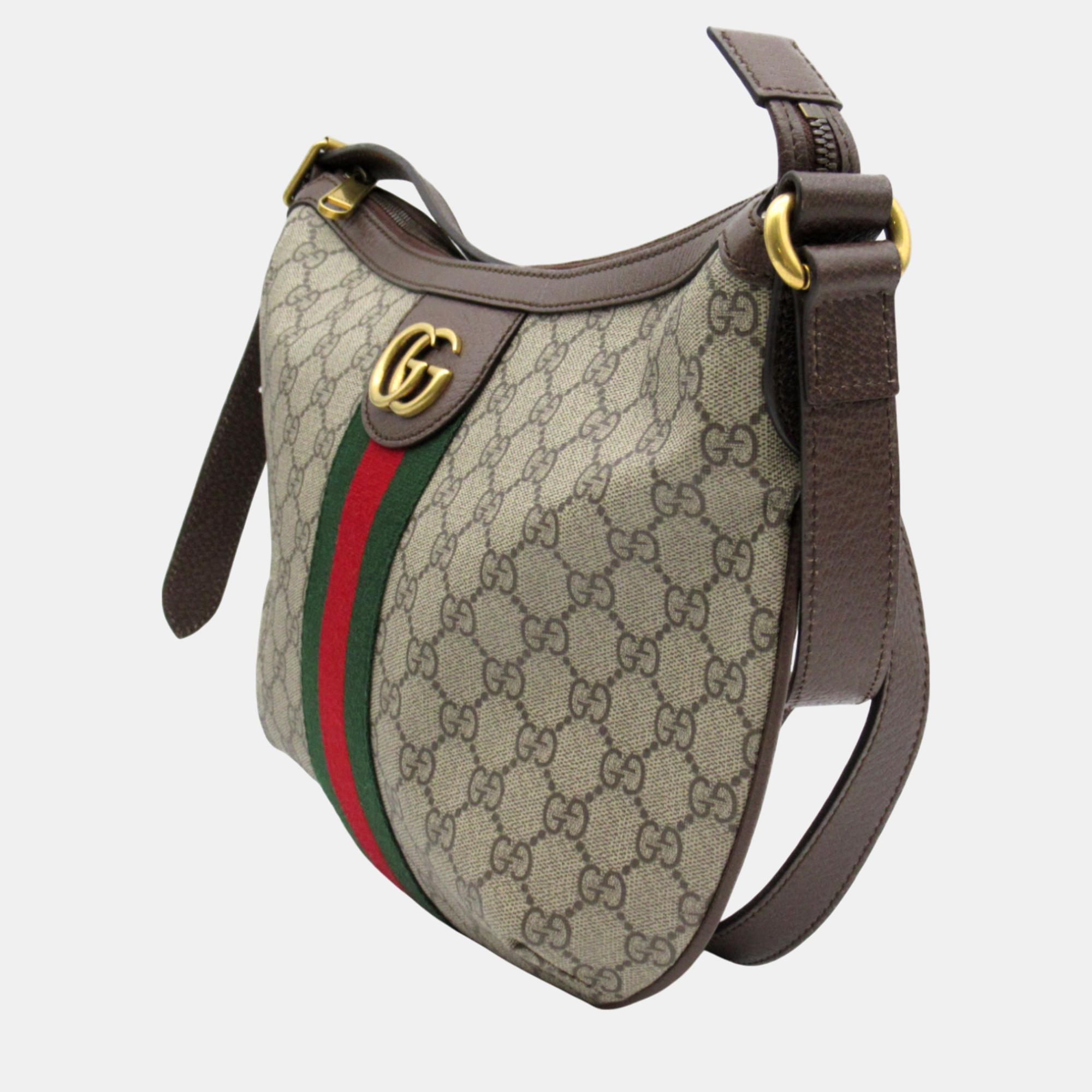 Gucci Beige Brown PVC Coated Canvas Leather GG Supreme Shoulder Bag