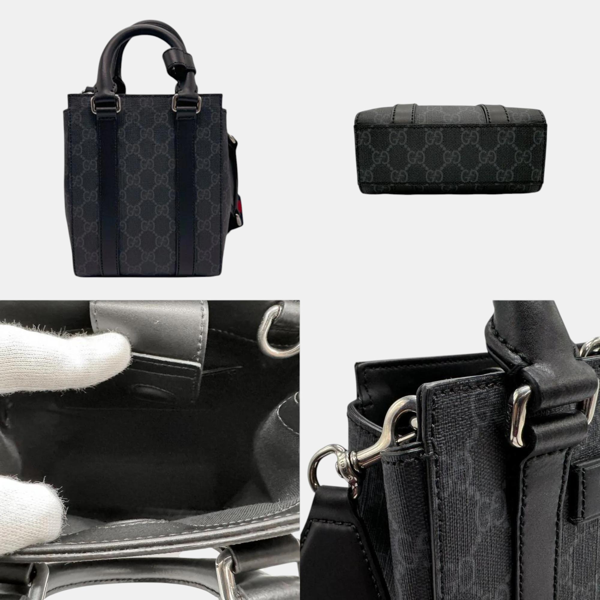 Gucci Gray Black Silver GG Supreme Shoulder Bag