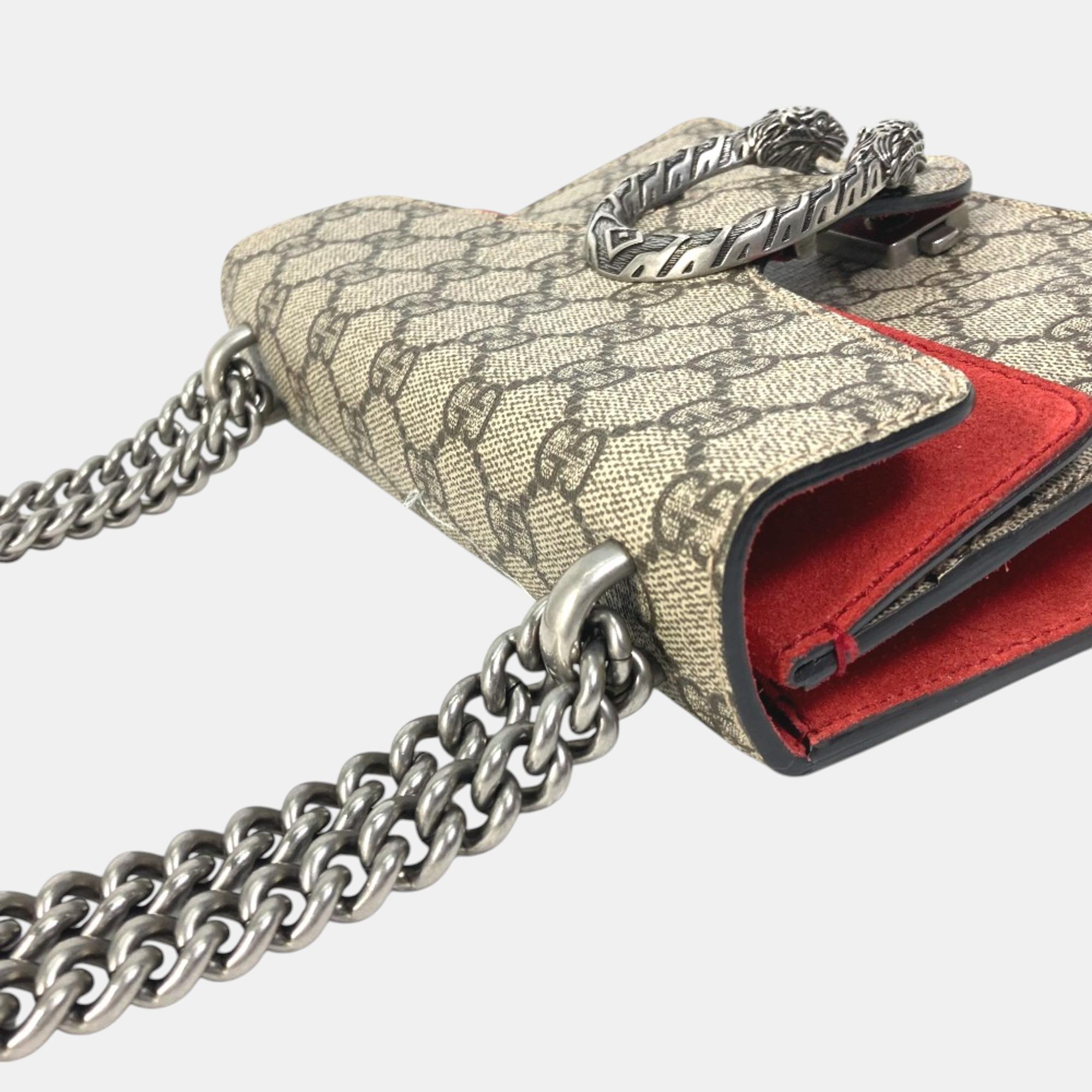 Gucci Beige Red GG Double Chain Crossbody Bag