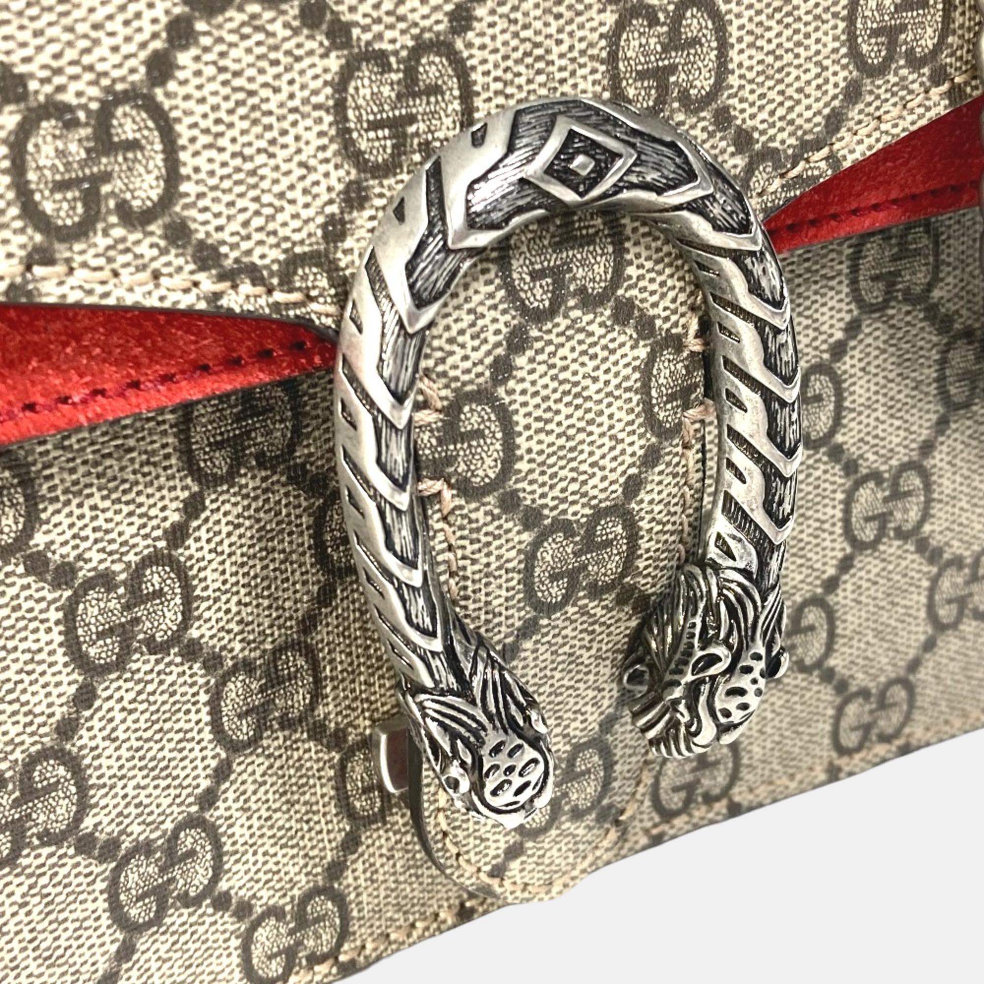 Gucci Beige Red GG Double Chain Crossbody Bag