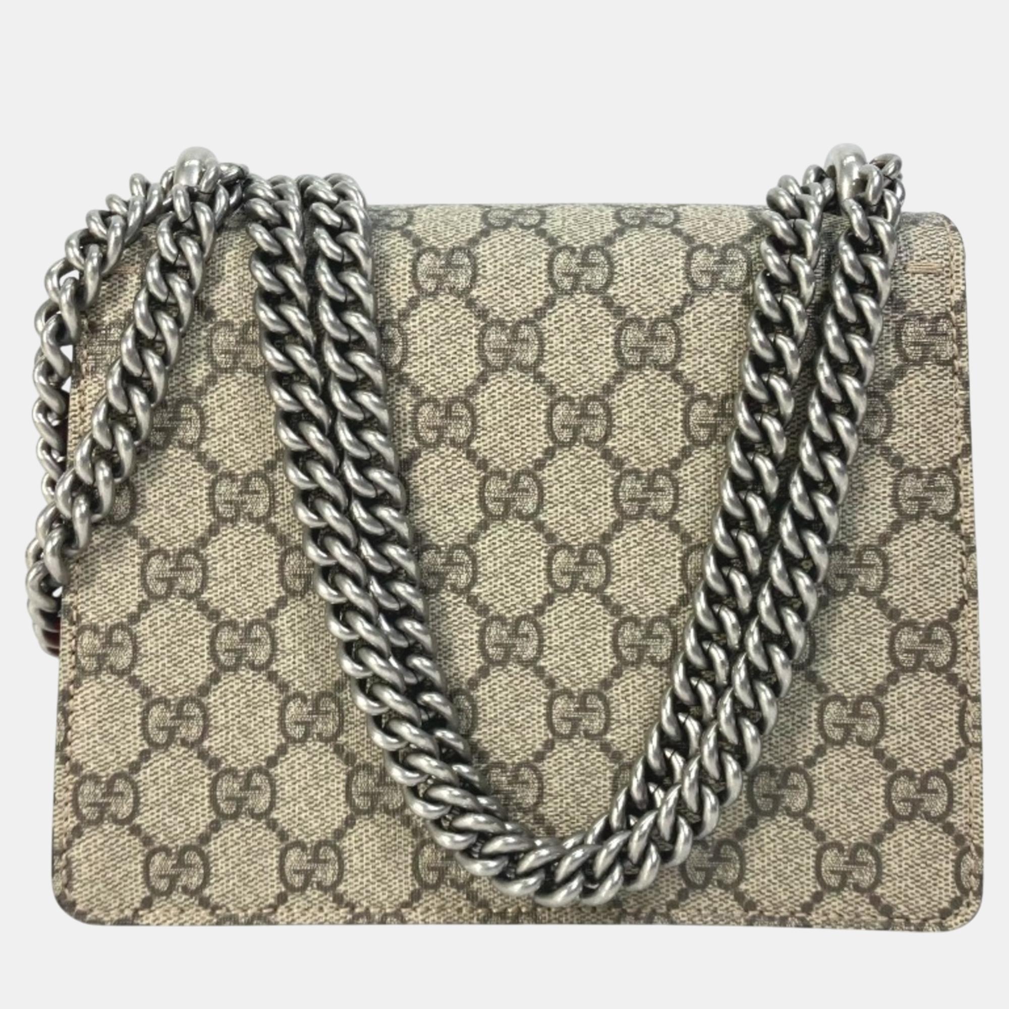 Gucci Beige Red GG Double Chain Crossbody Bag