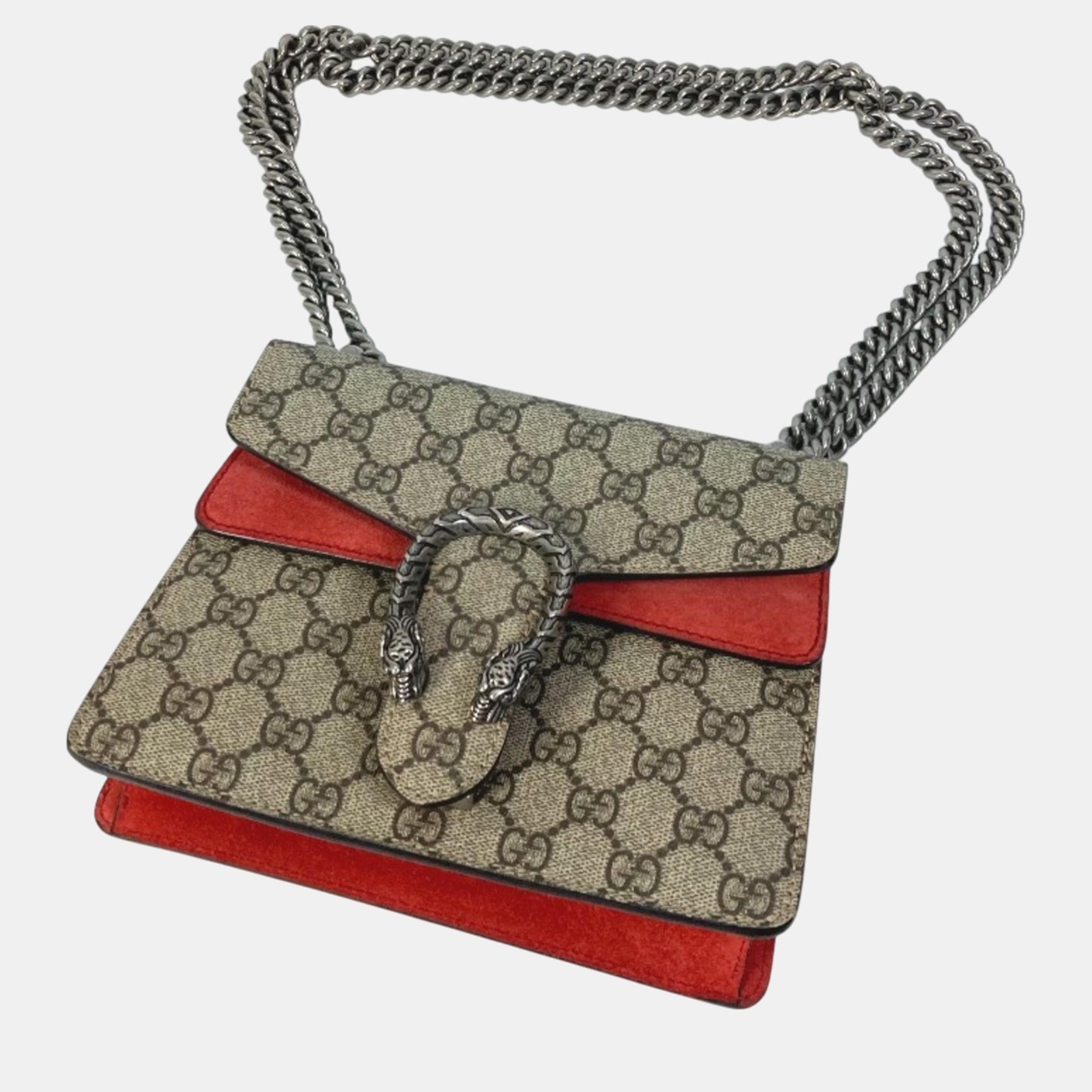 Gucci Beige Red GG Double Chain Crossbody Bag