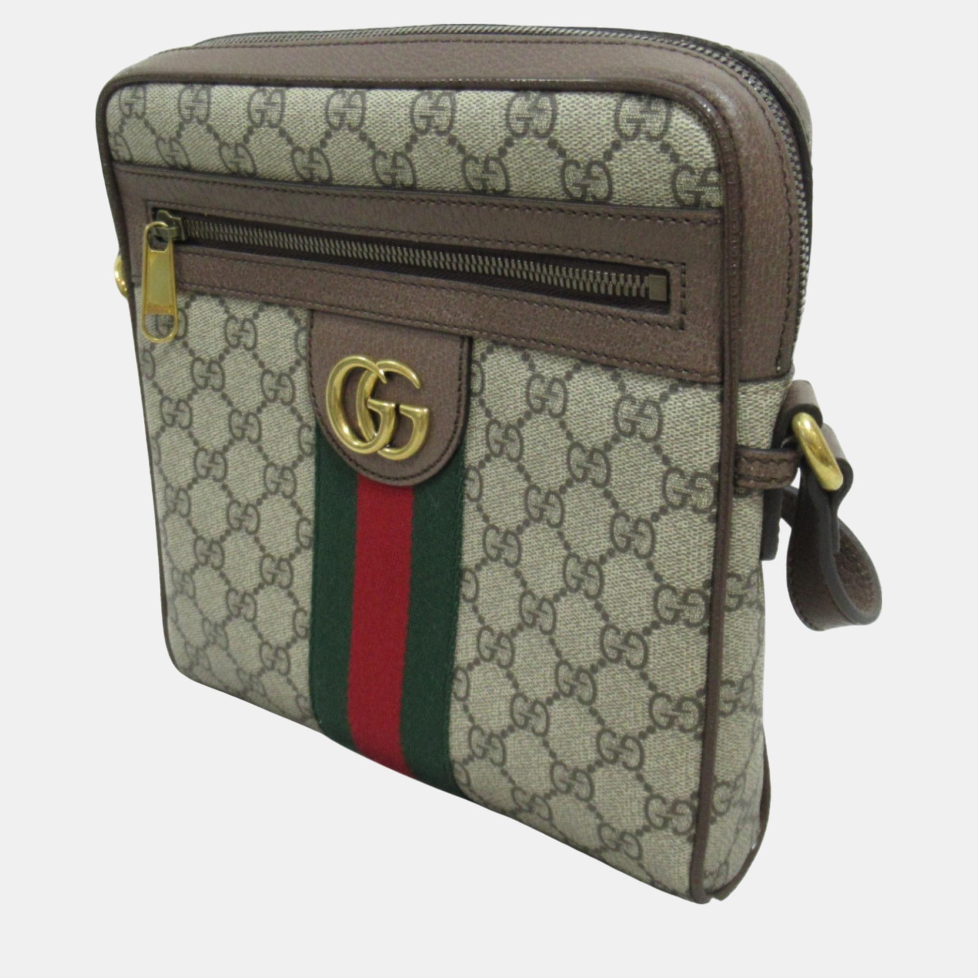 Gucci Beige Brown Canvas GG Supreme Ophidia Shoulder Bag