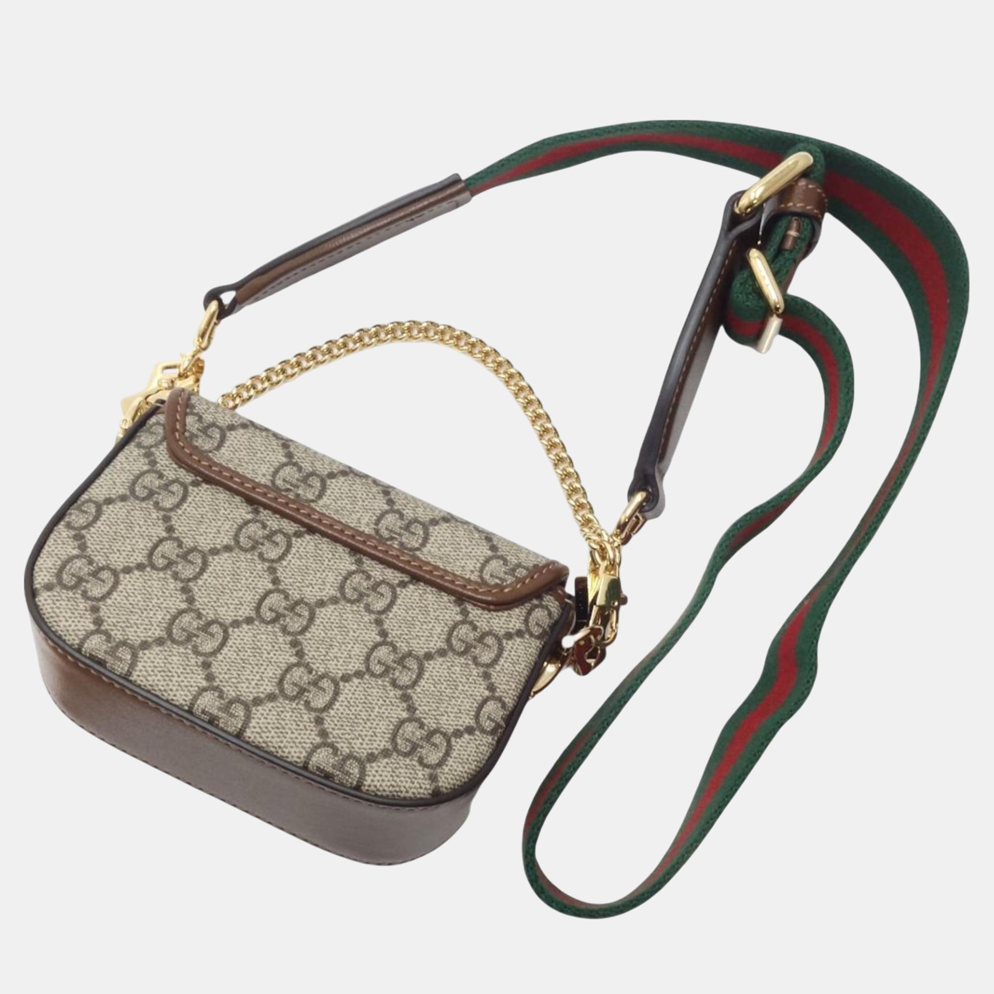 Gucci Beige Brown Canvas Horsebit GG Supreme Chain Wallet