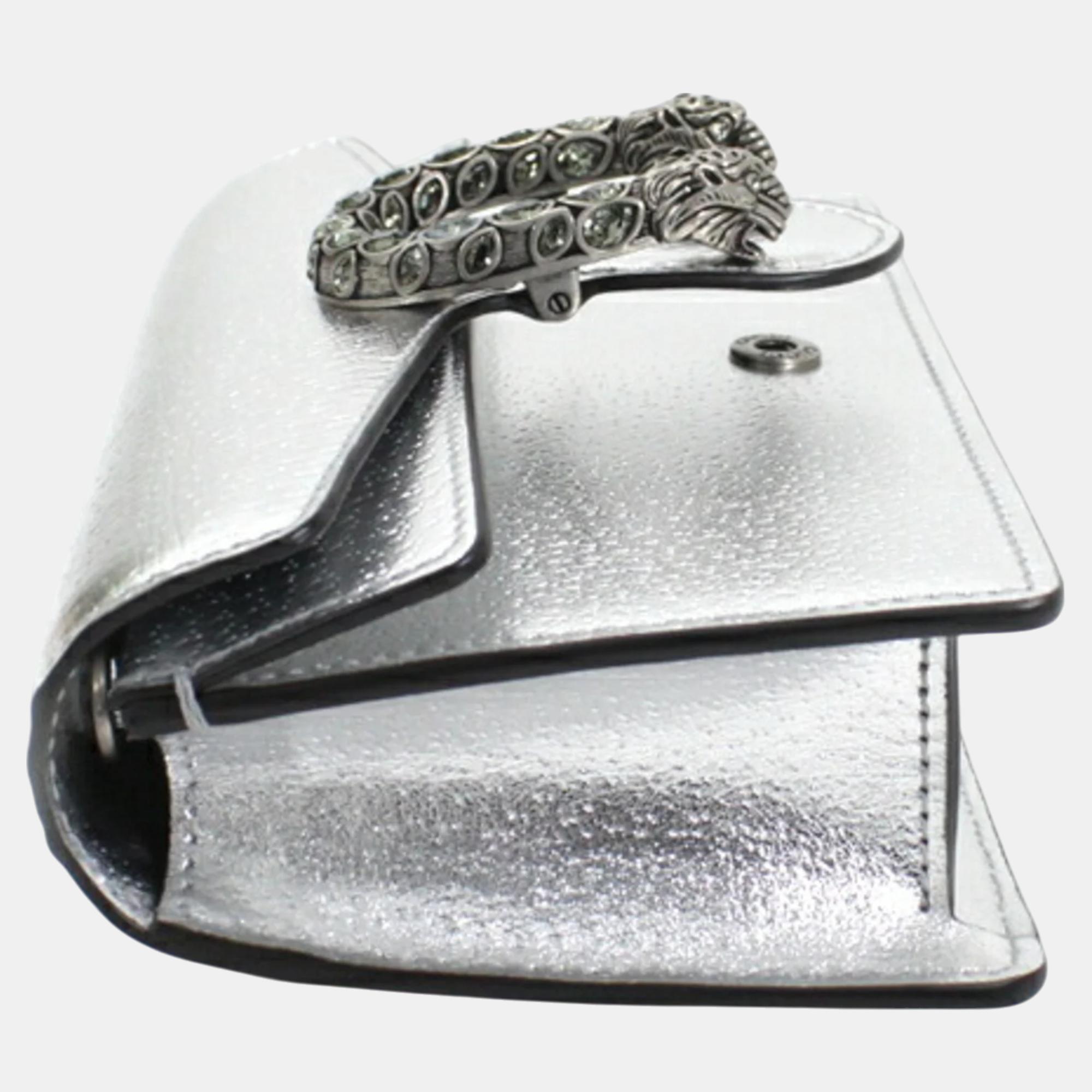 Gucci Silver Leather Duonissos Chain Shoulder Bag