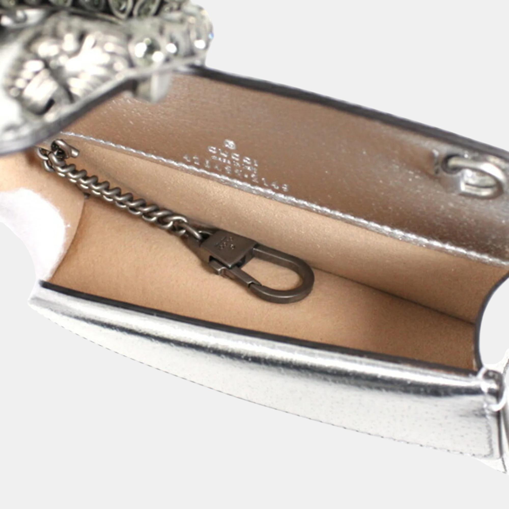 Gucci Silver Leather Duonissos Chain Shoulder Bag