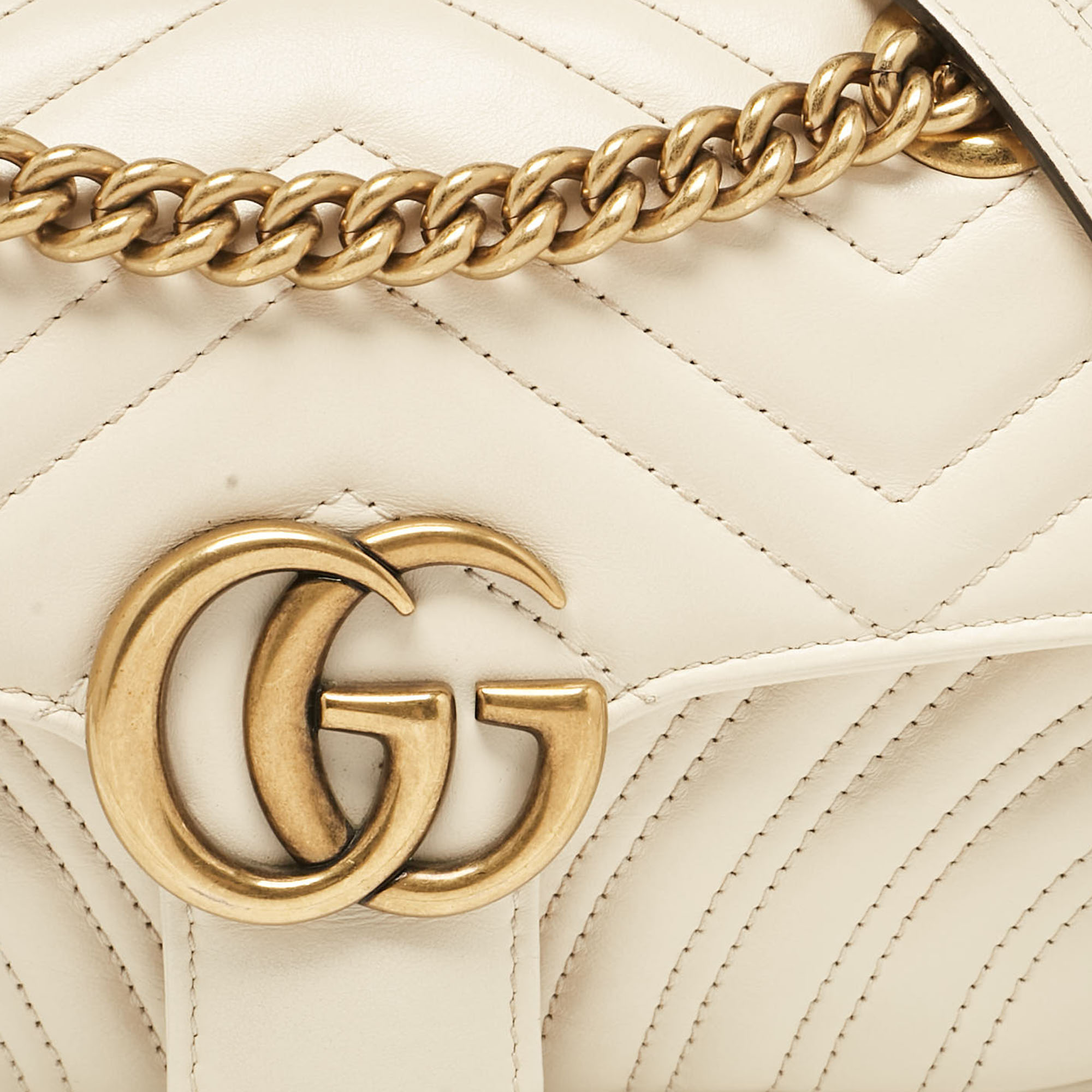 Gucci Off White Matelassé Leather Mini GG Marmont Shoulder Bag