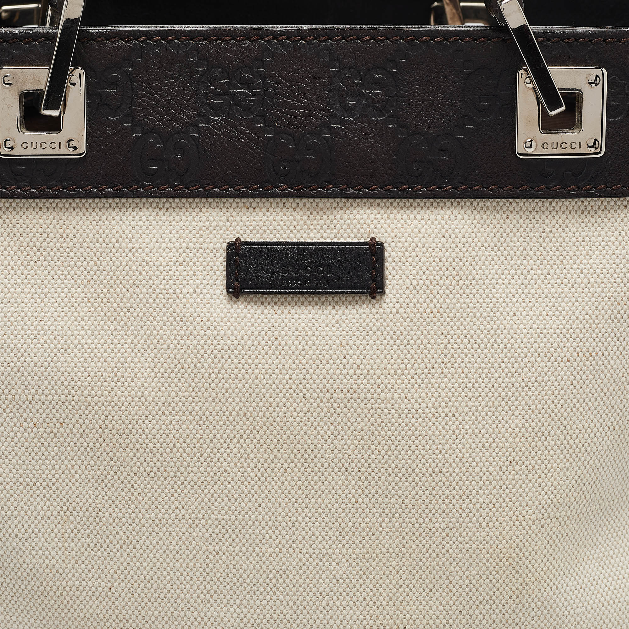 Gucci Dark Brown/White Canvas And Leather Tote