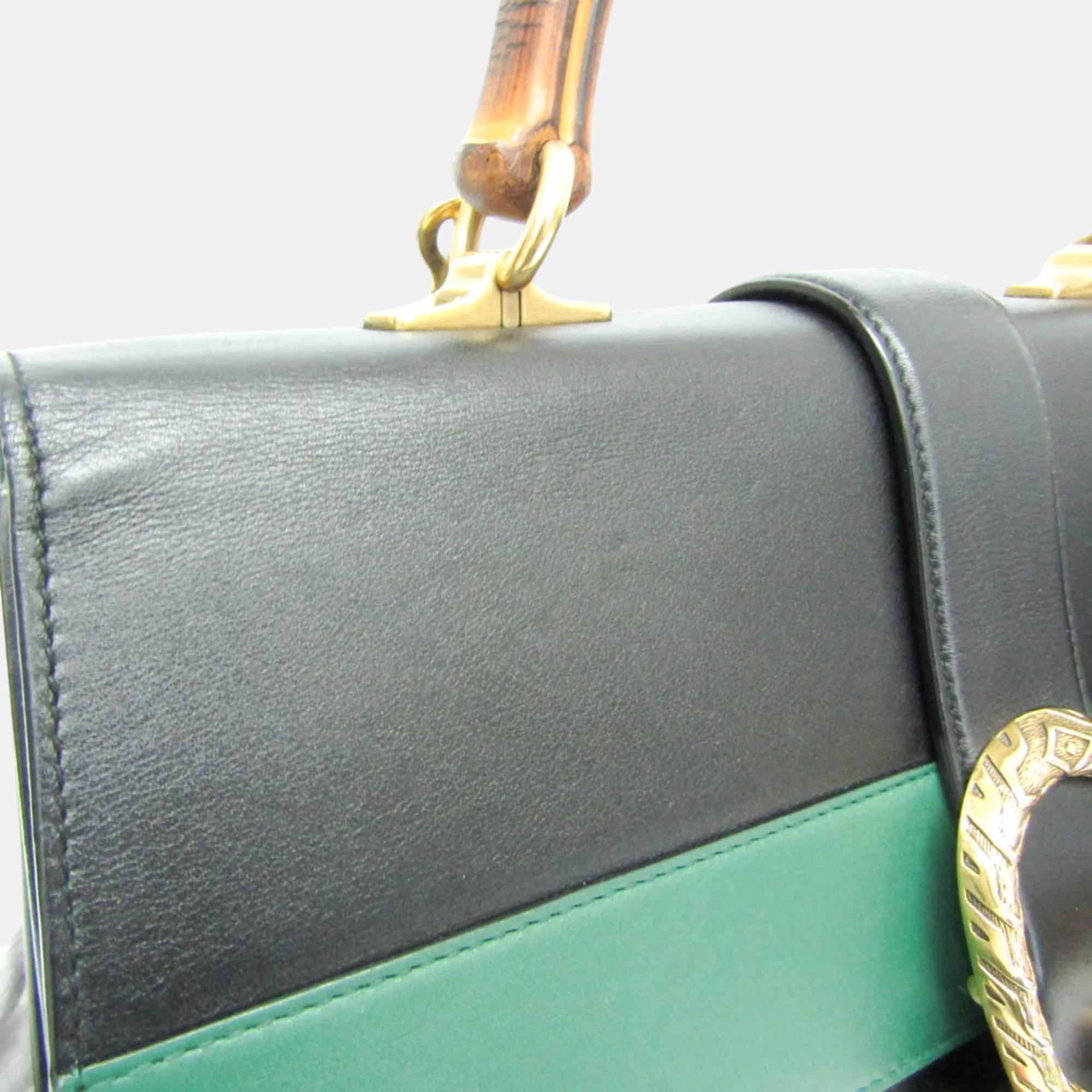 Gucci Black Green Red Bamboo Dionysus Leather Handbag