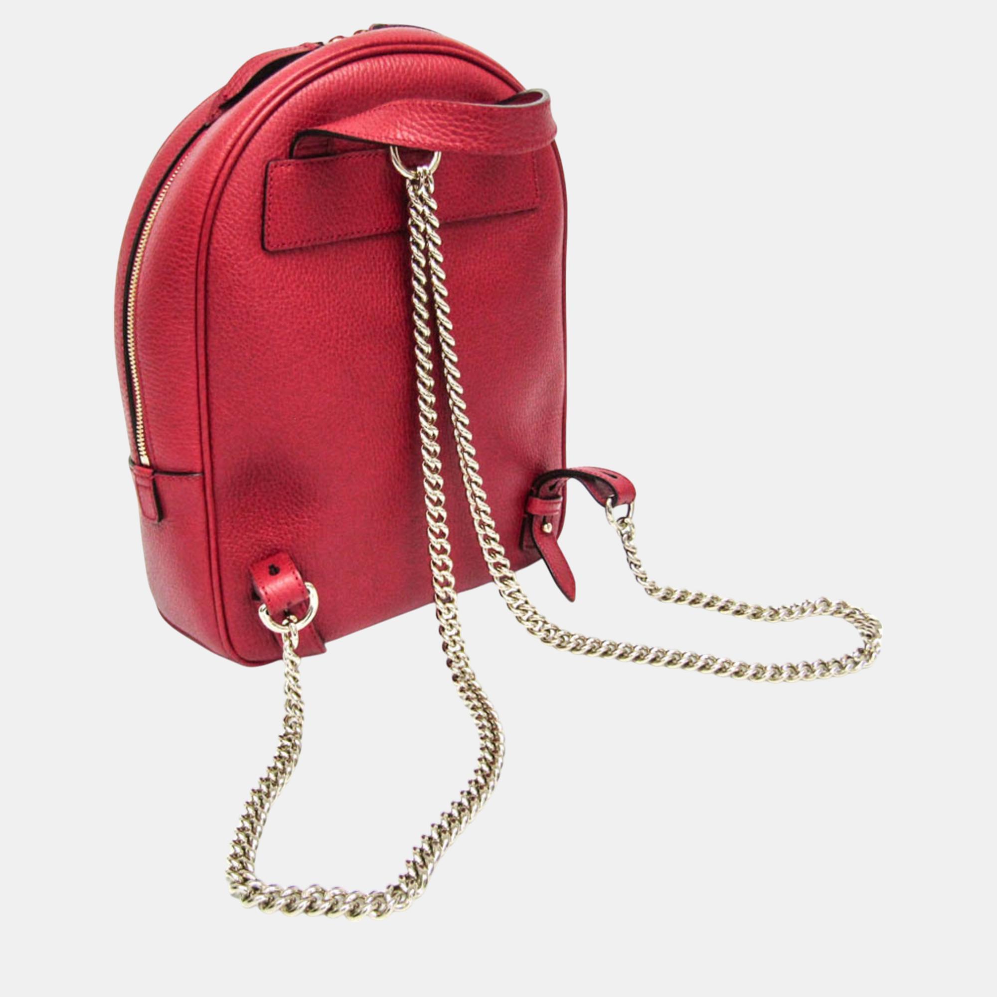 Gucci Red Soho Interlocking G Leather Backpack