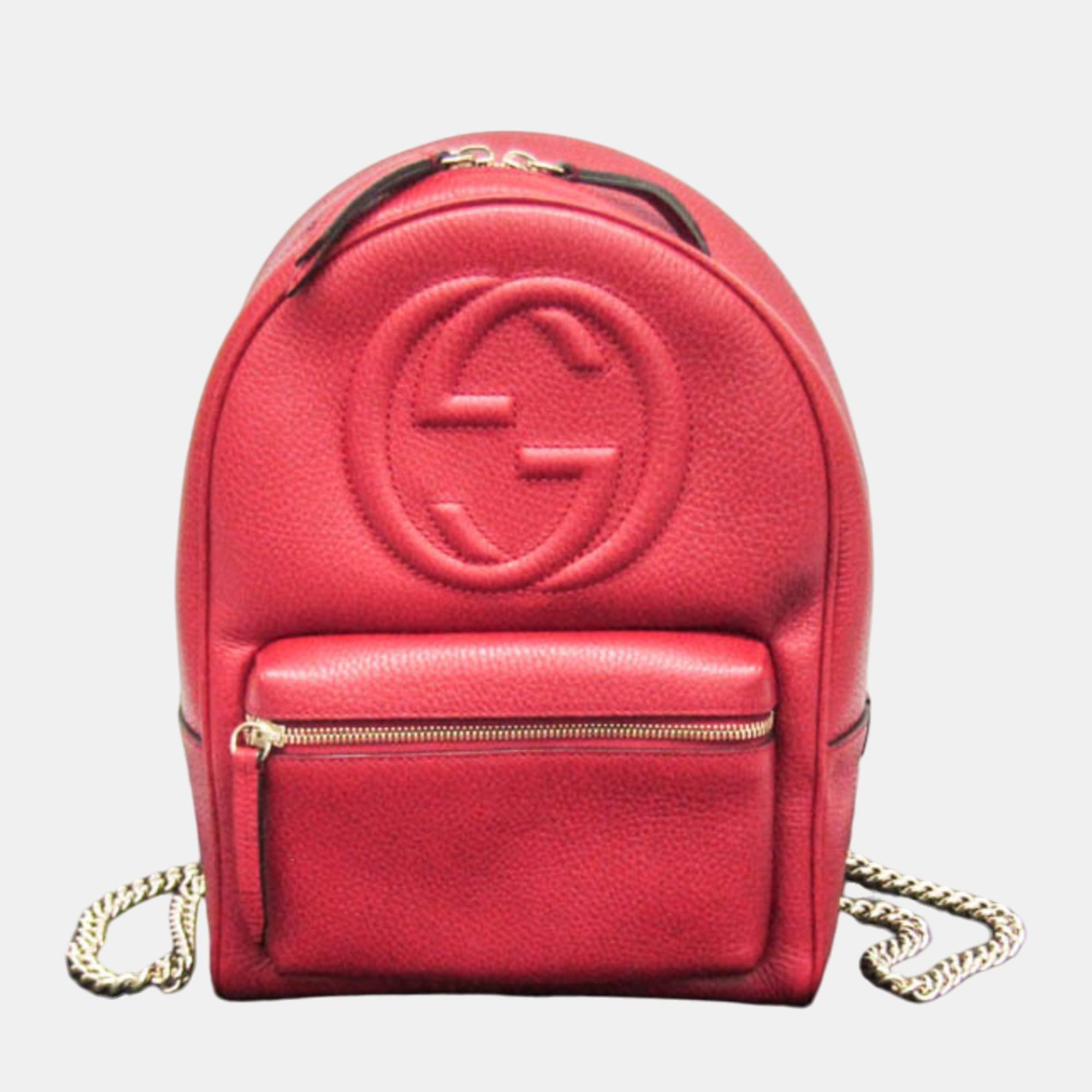 Gucci Red Soho Interlocking G Leather Backpack