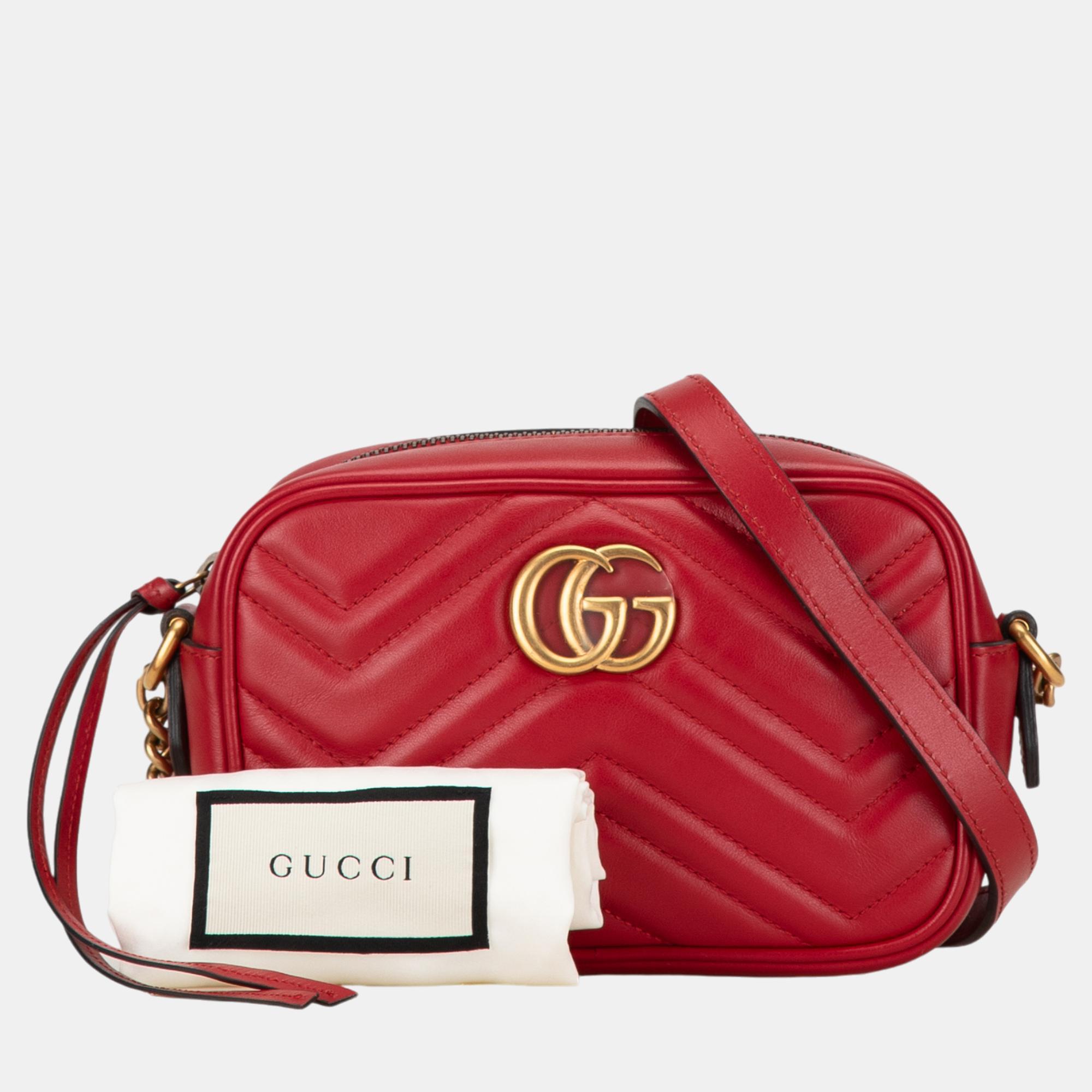 Gucci Red Mini GG Marmont Matelasse Crossbody