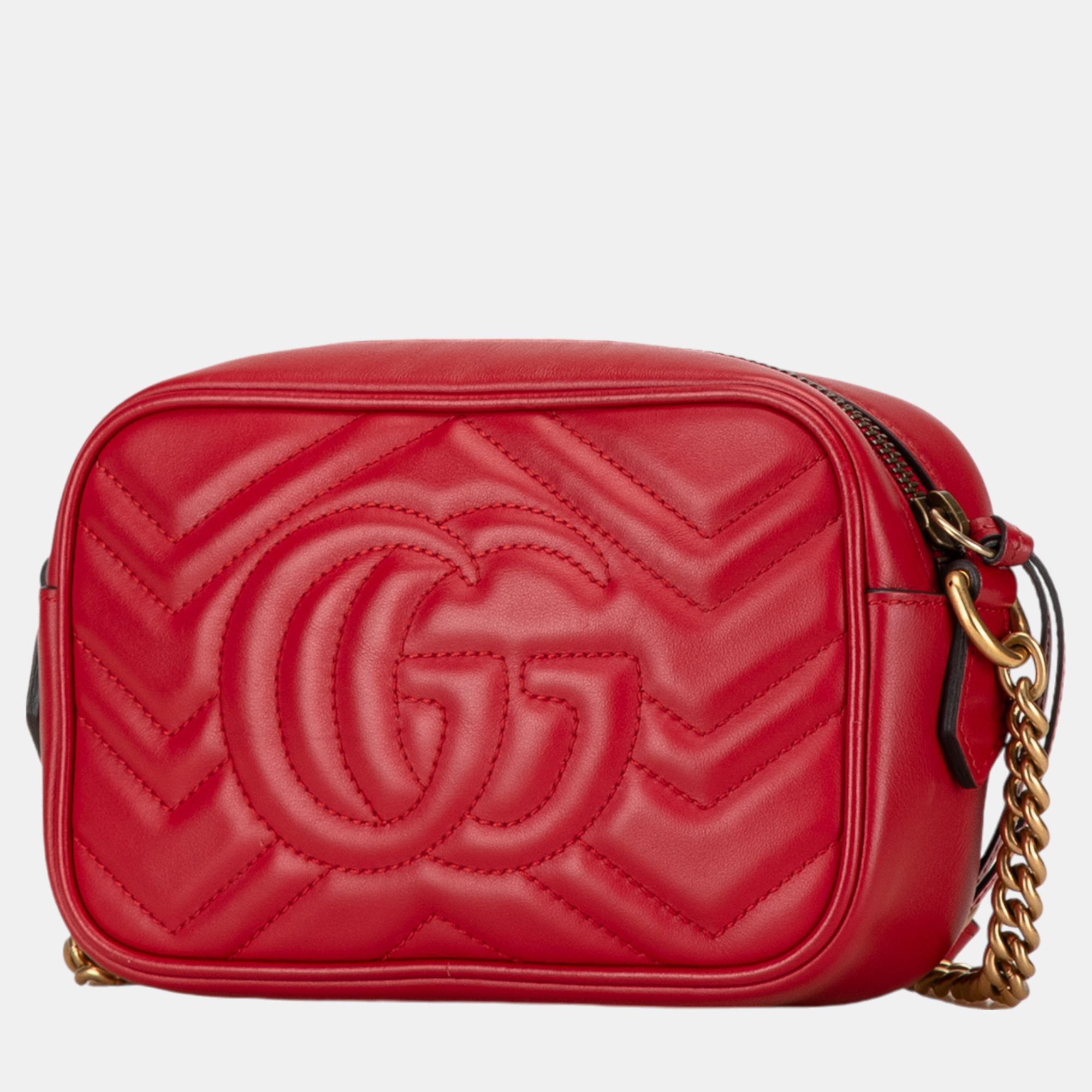 Gucci Red Mini GG Marmont Matelasse Crossbody