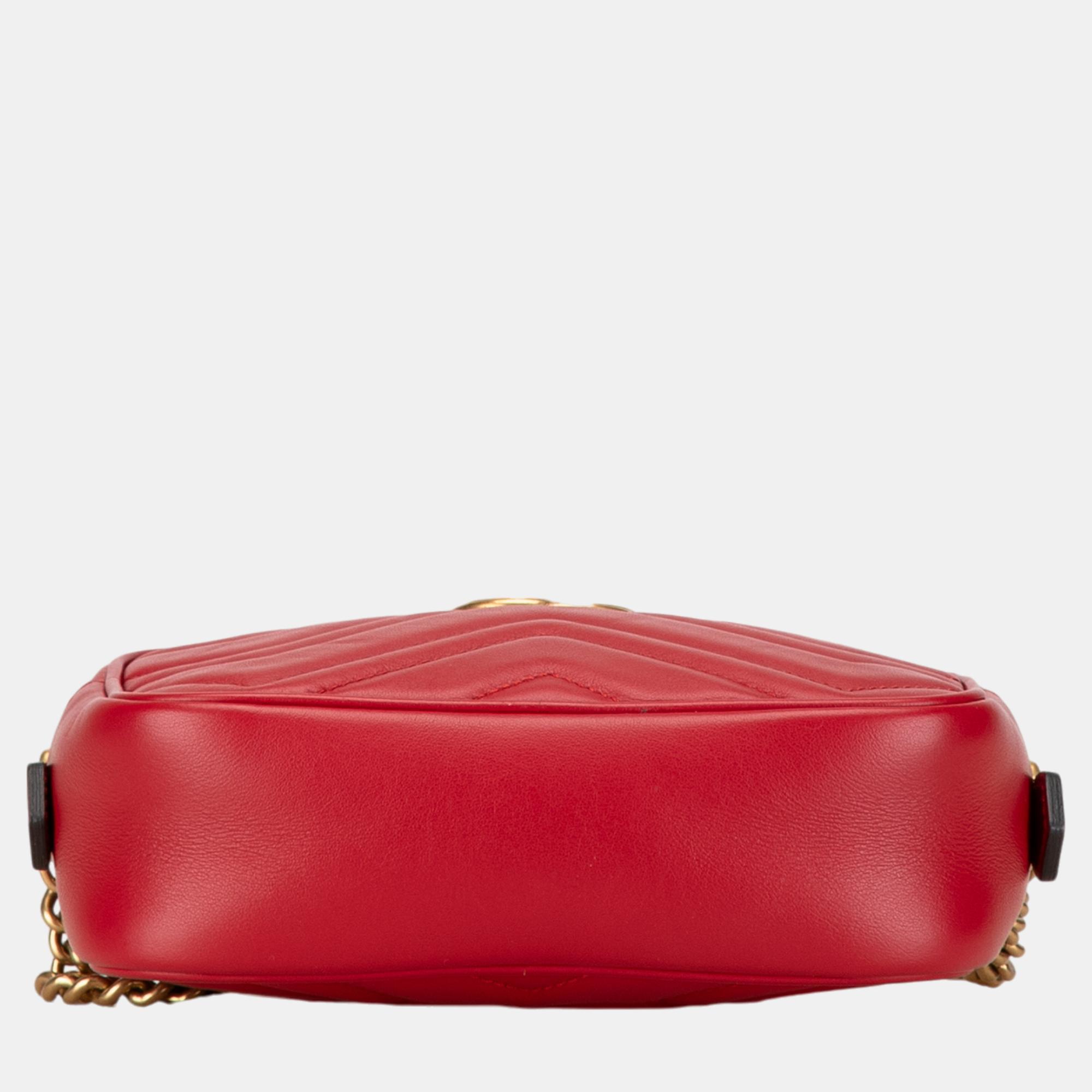 Gucci Red Mini GG Marmont Matelasse Crossbody