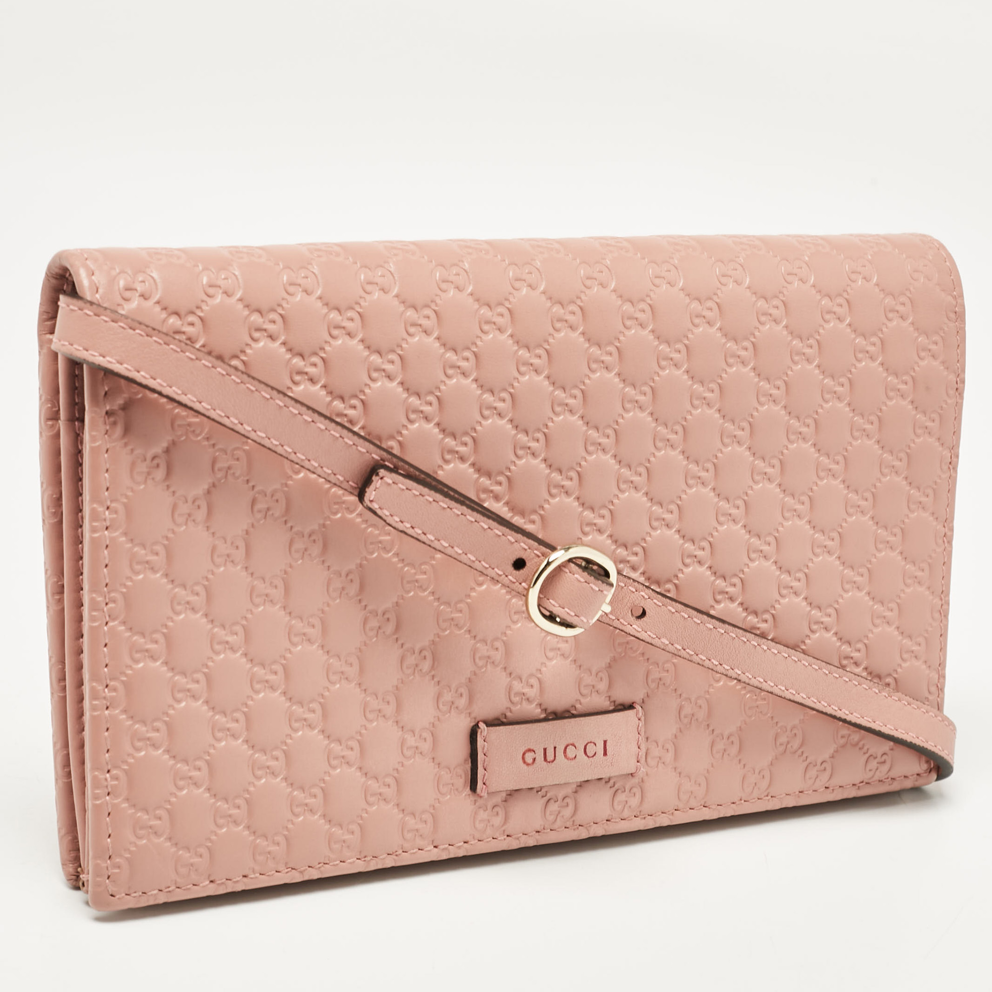 Gucci Old Rose Microguccissima Leather Wallet Crossbody Bag