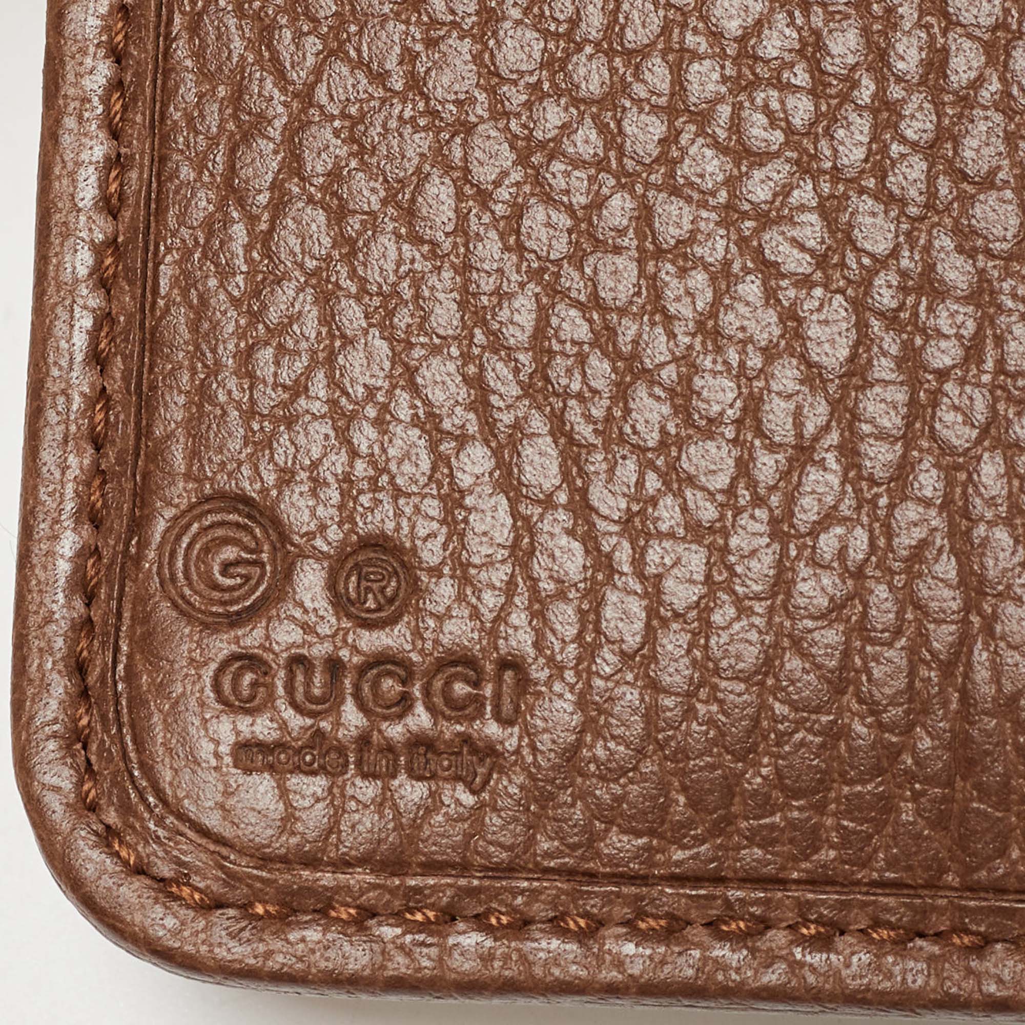 Gucci Beige/Brown GG Canvas And Leather Emblem Zip Mini Wallet