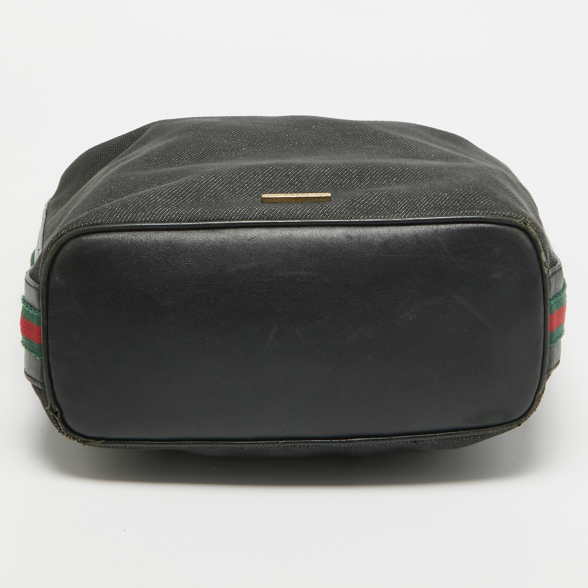 Gucci Black Denim And Leather Web Hobo