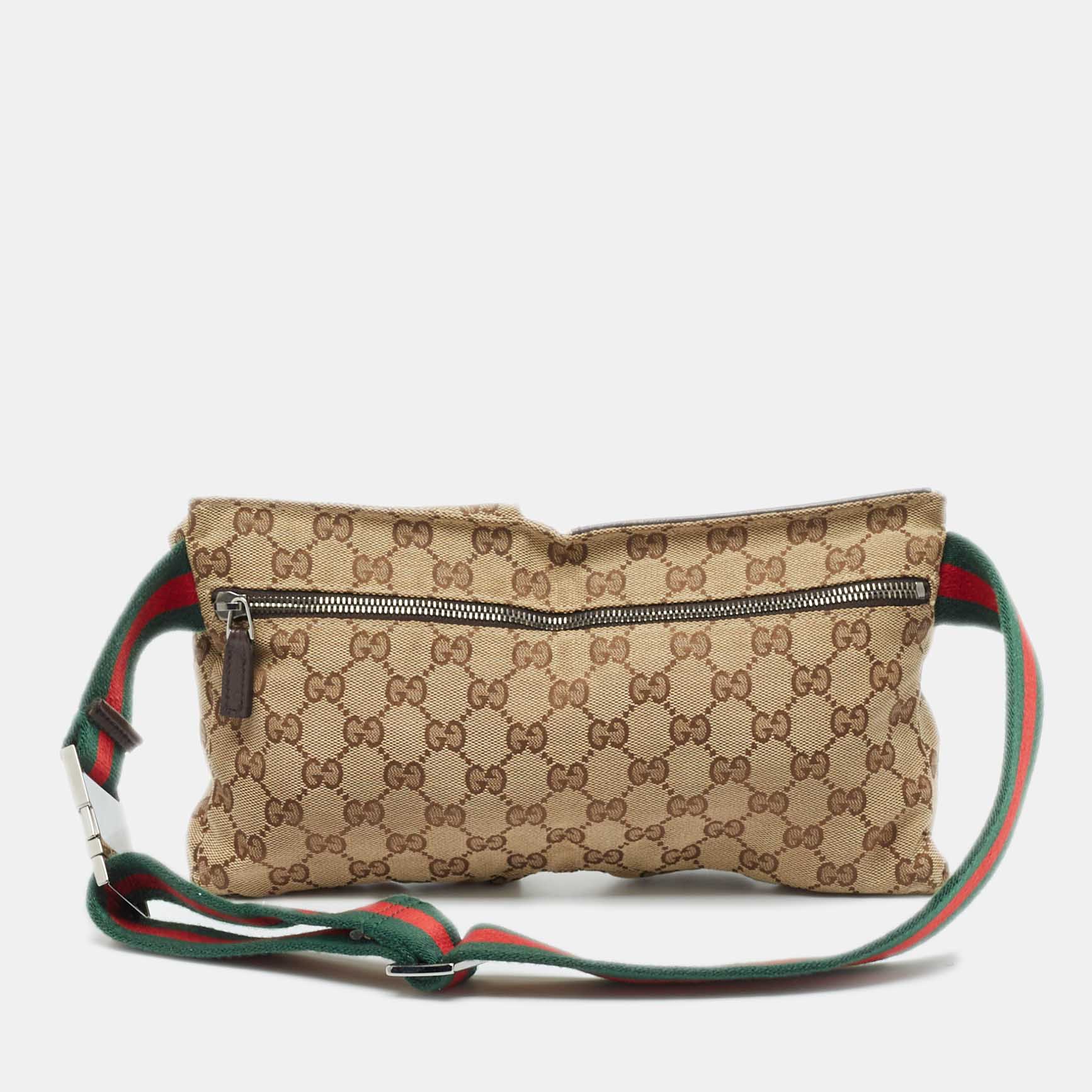 Gucci Beige/Brown GG Canvas And Leather Double Pocket Belt Bag