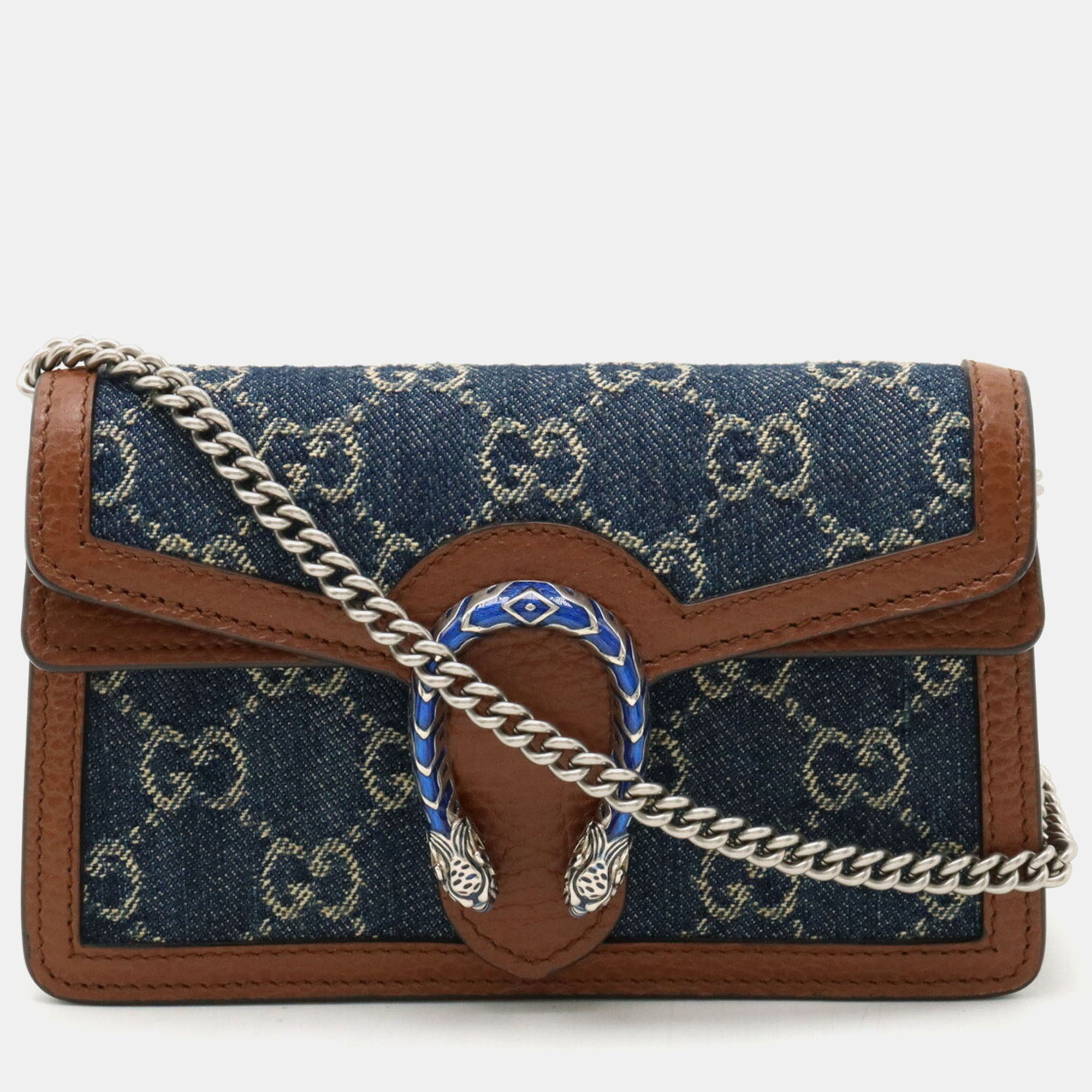 Gucci Navy Brown Dionysus GG Denim Super Chain Shoulder Bag
Gucci Navy Brown Dionysus GG Denim Super Chain Shoulder Bag