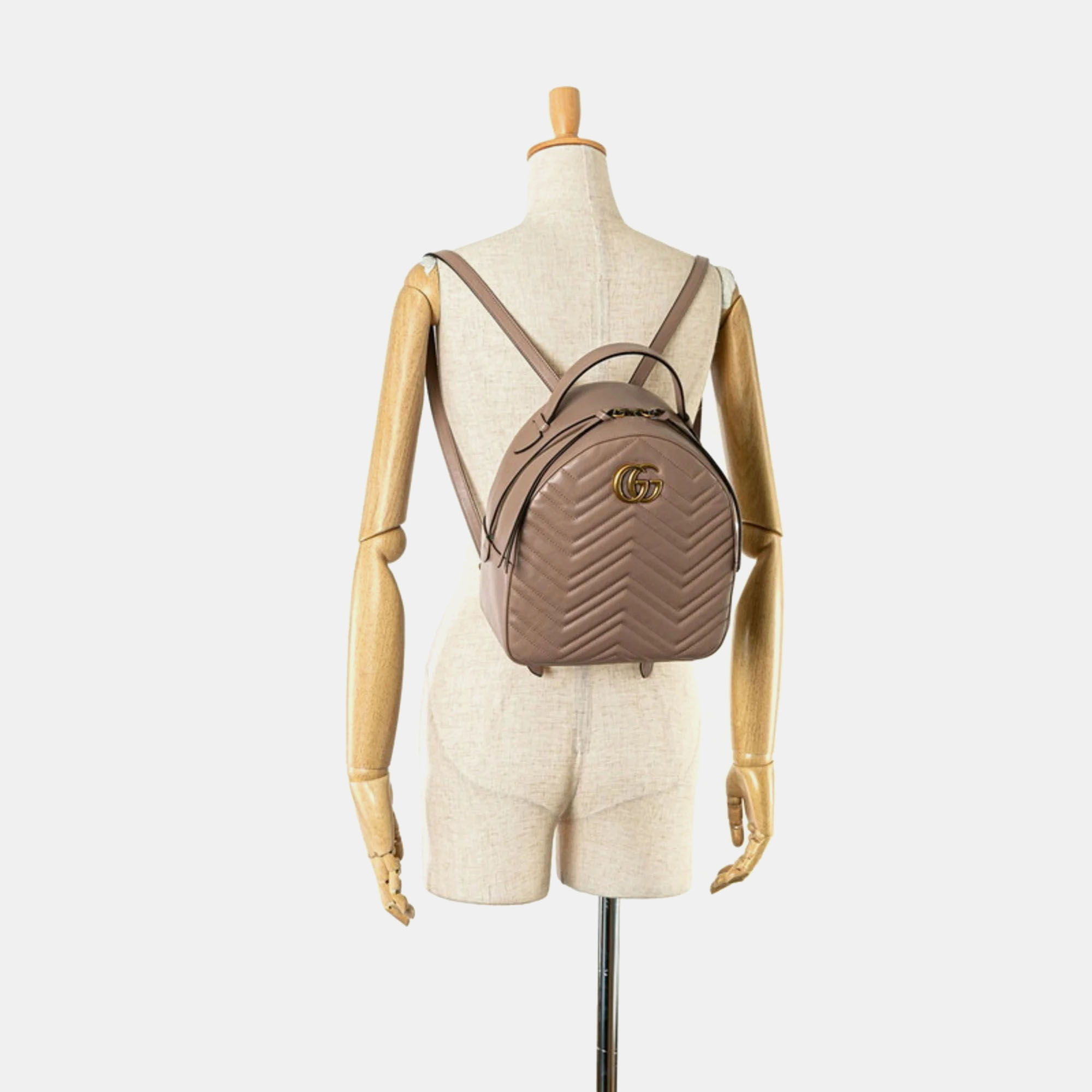 Gucci Pink Beige Leather GG Marmont Backpack