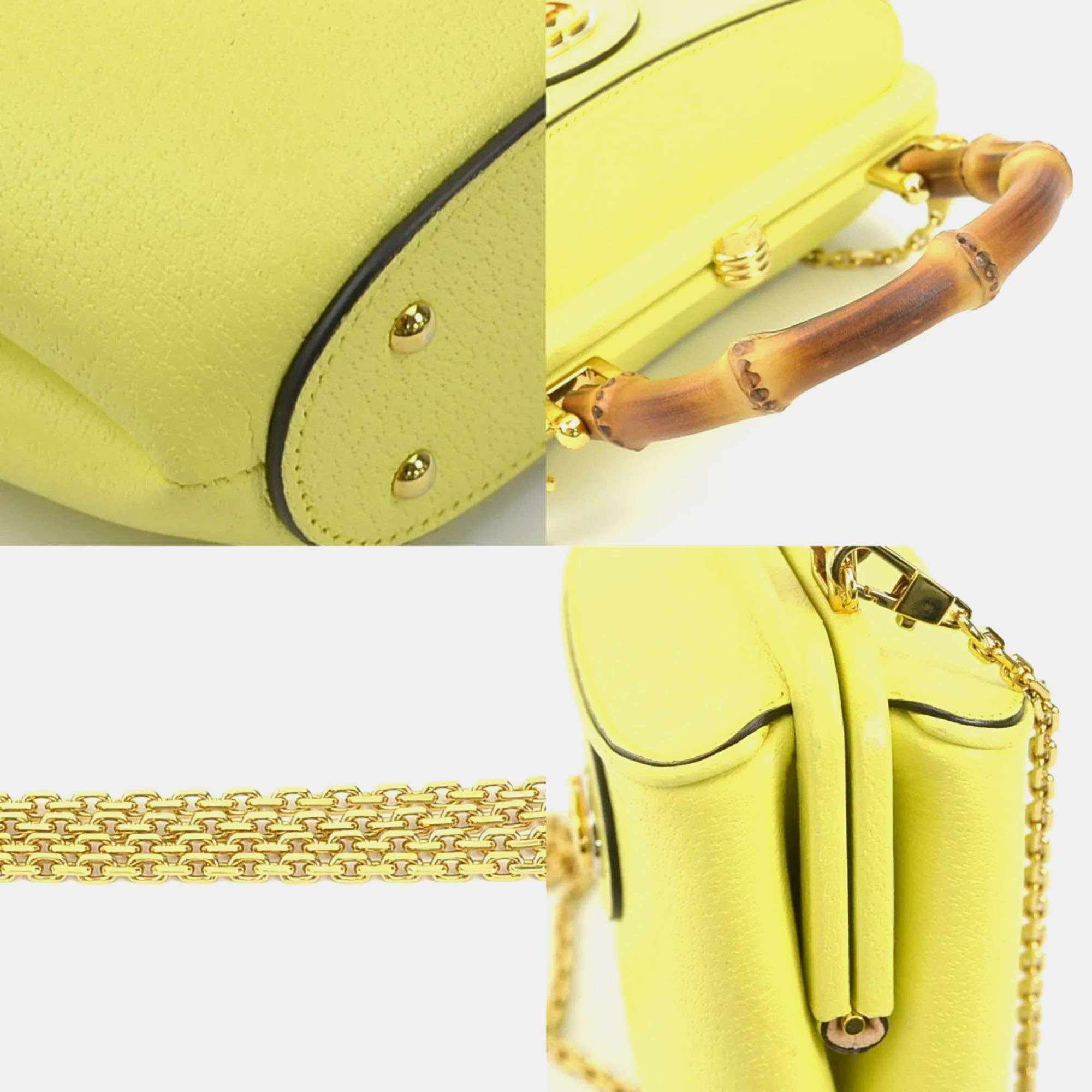 Gucci Leather Yellow Bamboo Handbag