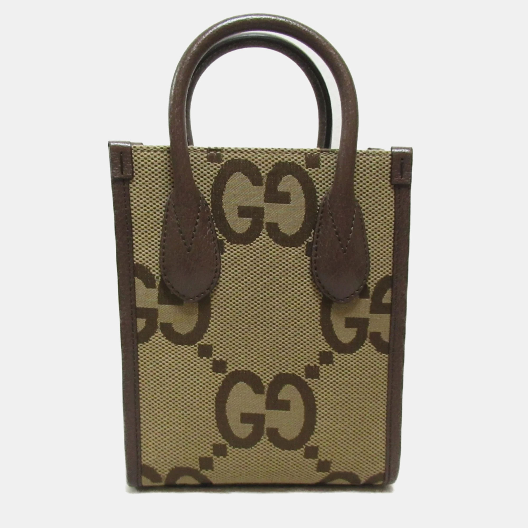 Gucci Brown Leather Canvas Jumbo GG Shoulder Bag