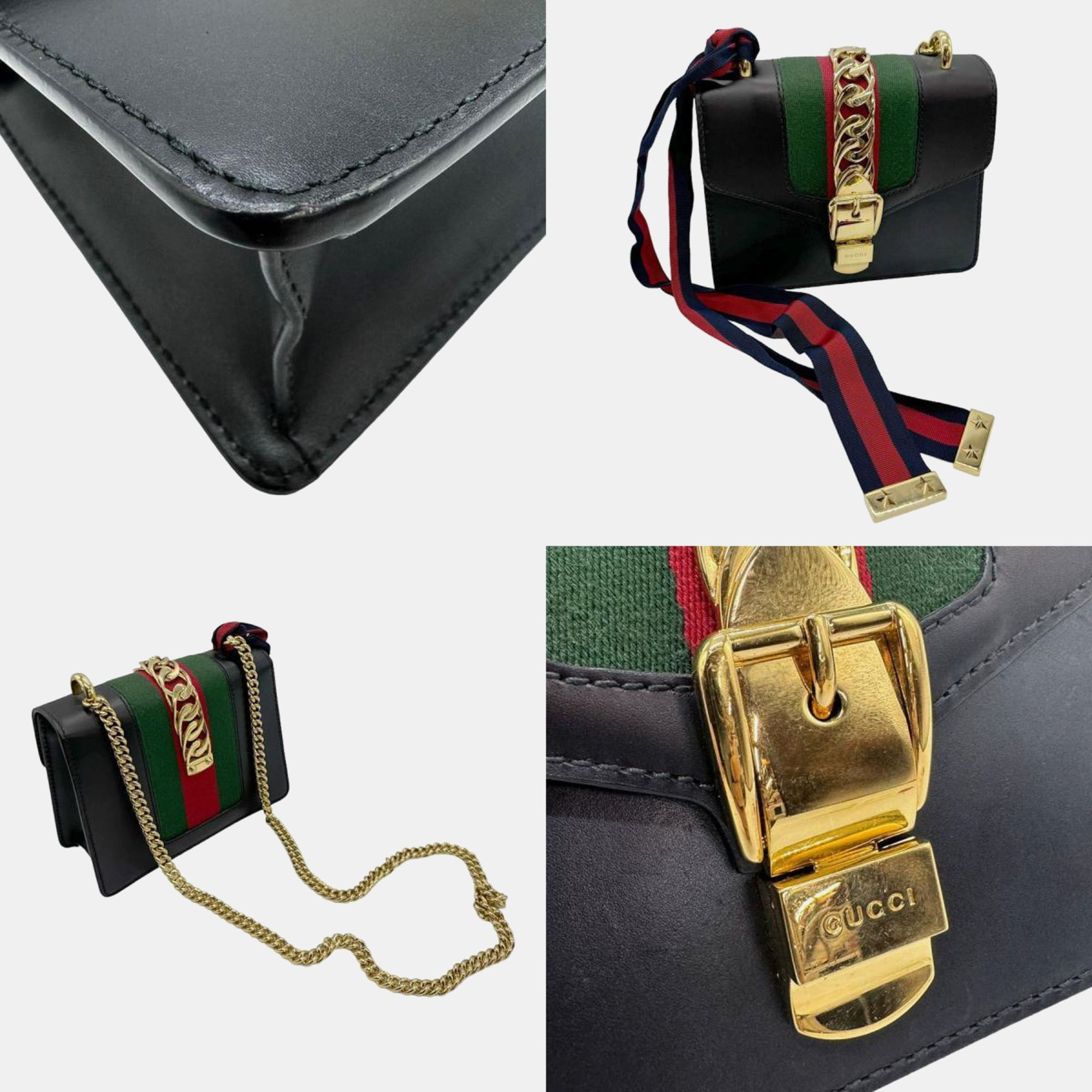 Gucci Leather Navy Sylvie Shoulder Bag