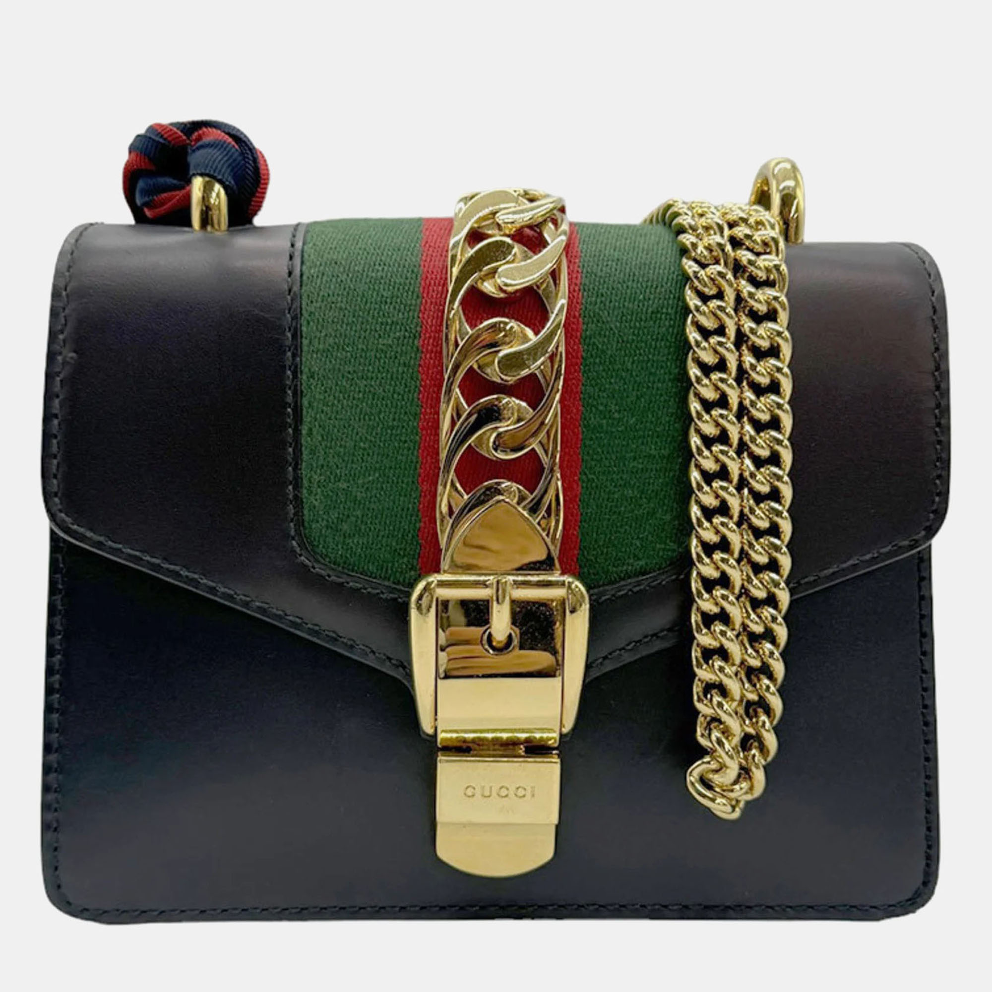 Gucci Leather Navy Sylvie Shoulder Bag