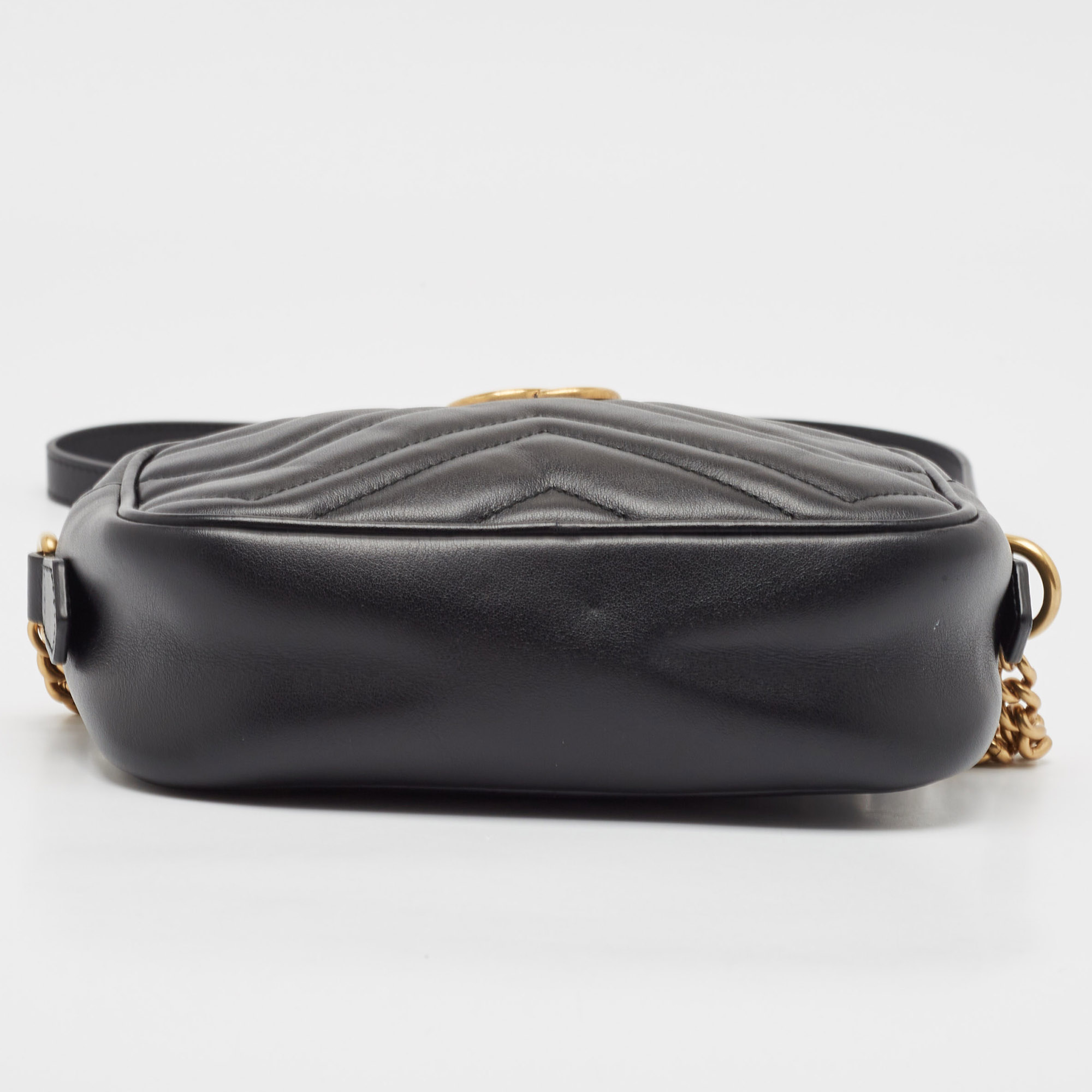 Gucci Black Matelassé Leather Mini GG Marmont Crossbody Bag