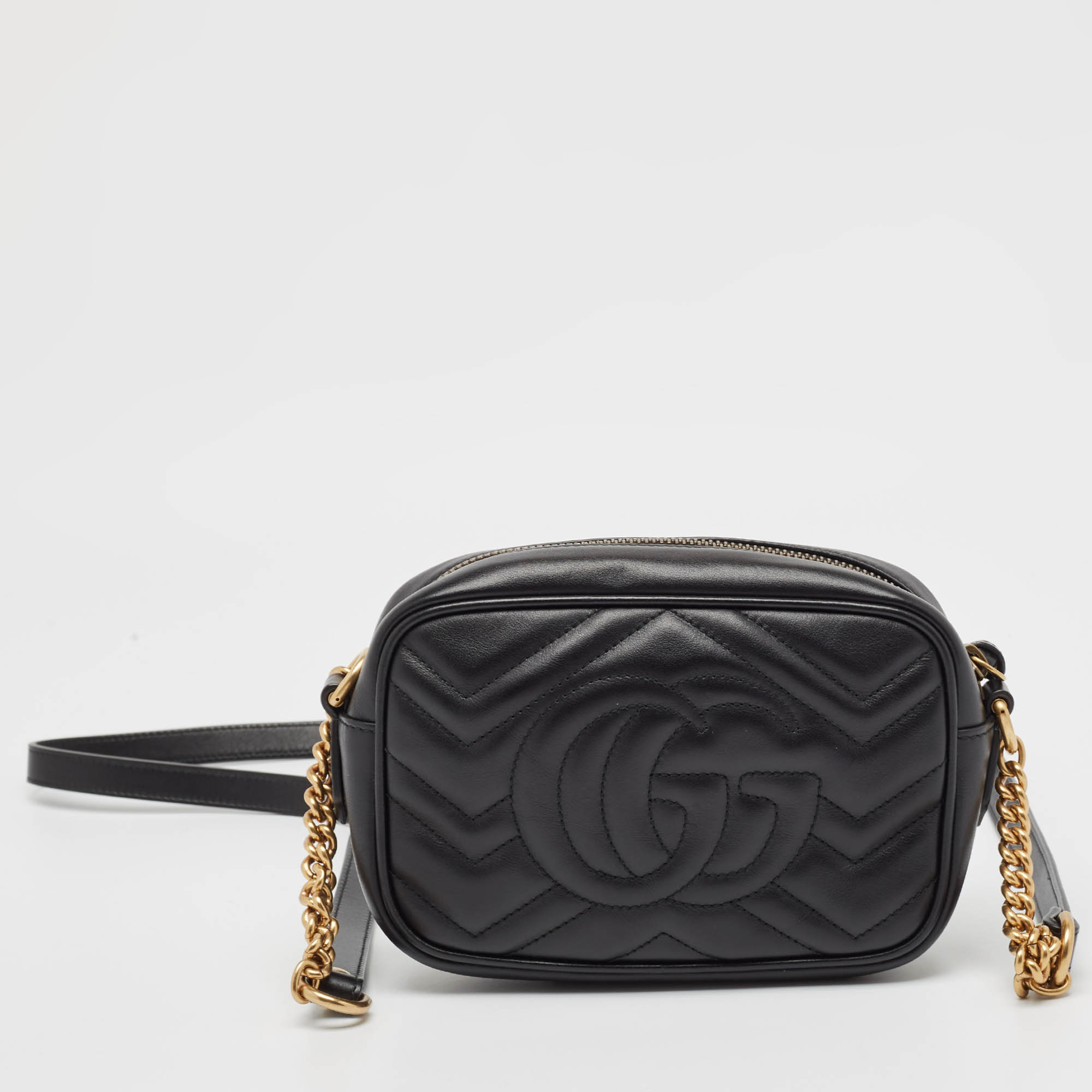 Gucci Black Matelassé Leather Mini GG Marmont Crossbody Bag