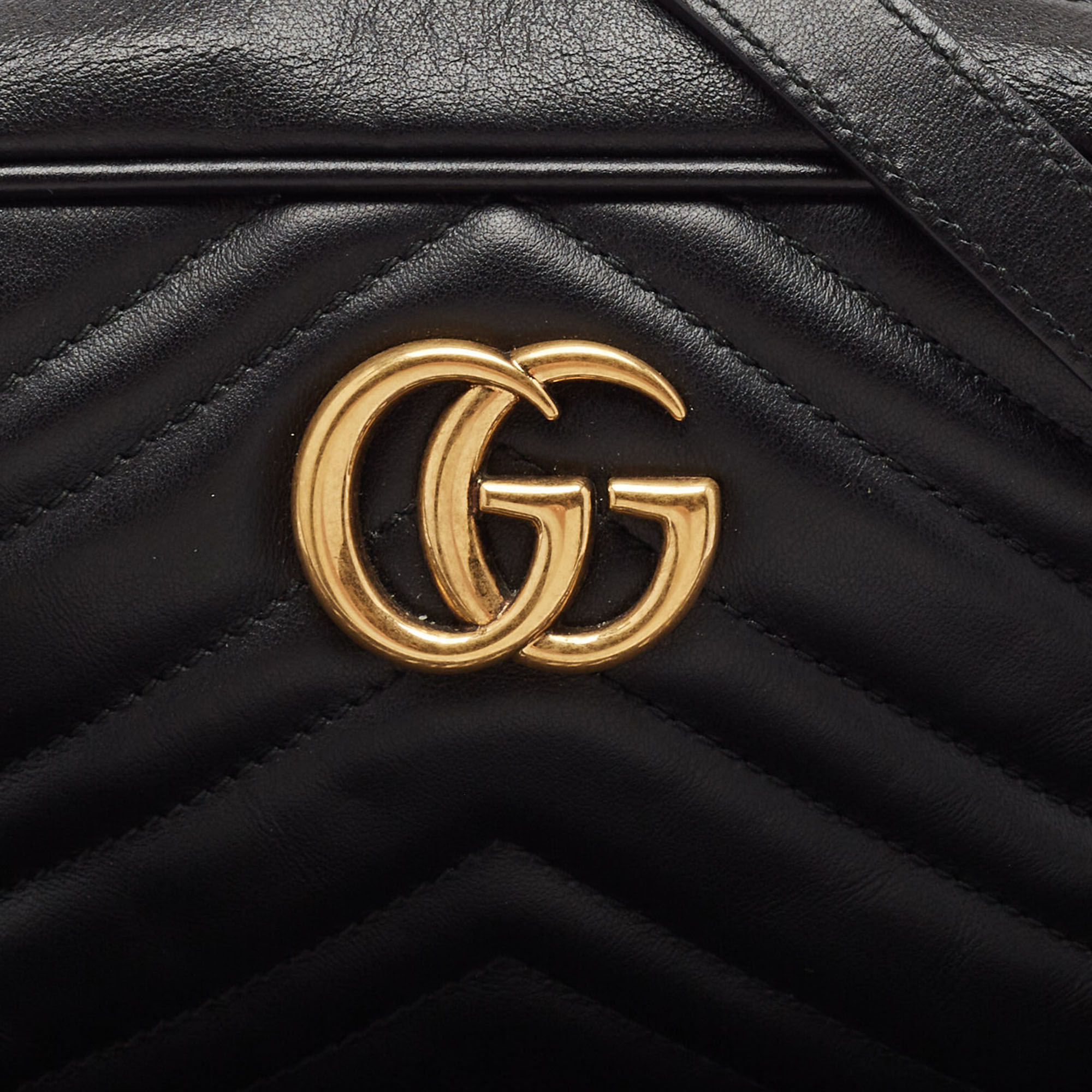 Gucci Black Matelassé Leather Mini GG Marmont Crossbody Bag