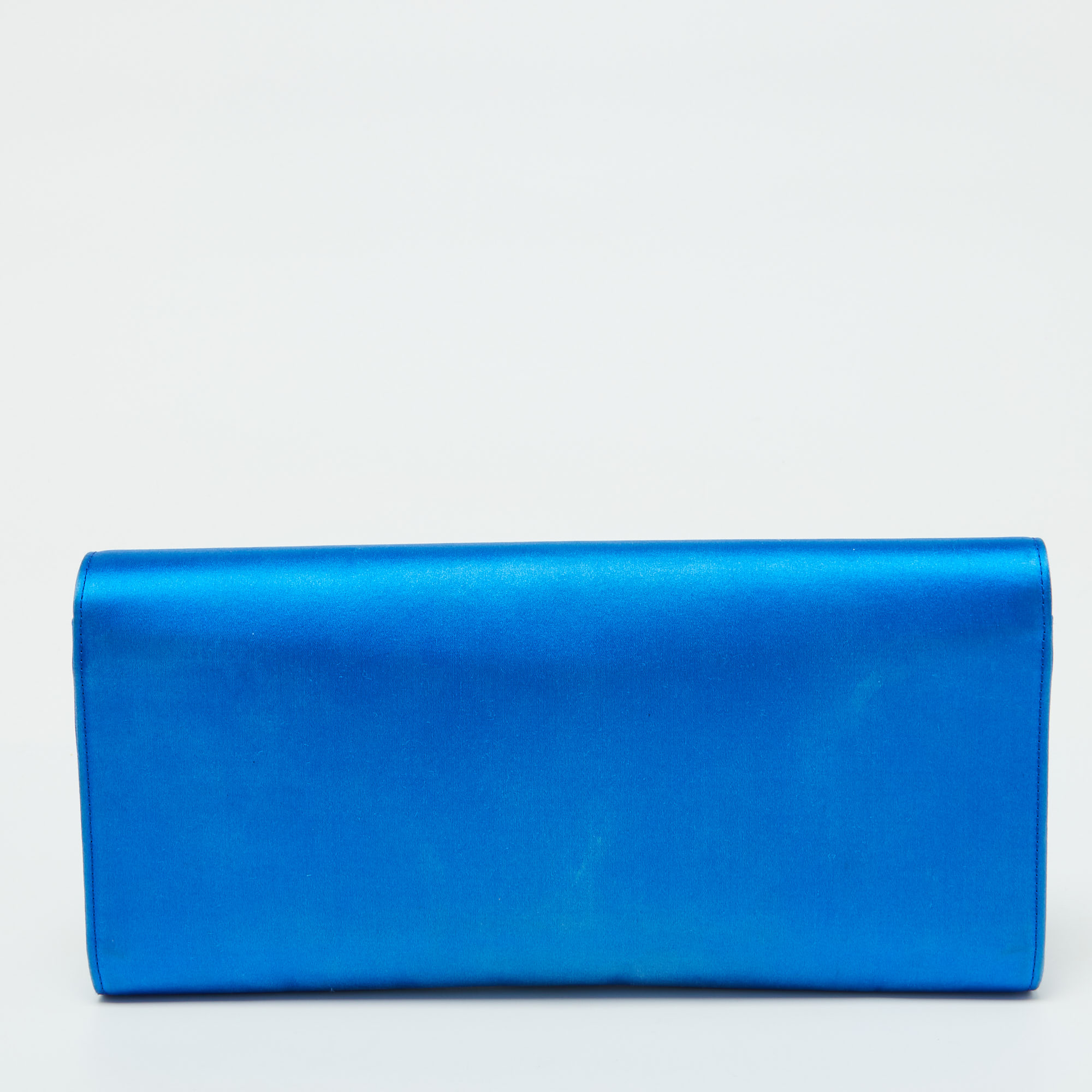 Gucci Blue Satin Crystal Embellished Interlocking G Broadway Clutch