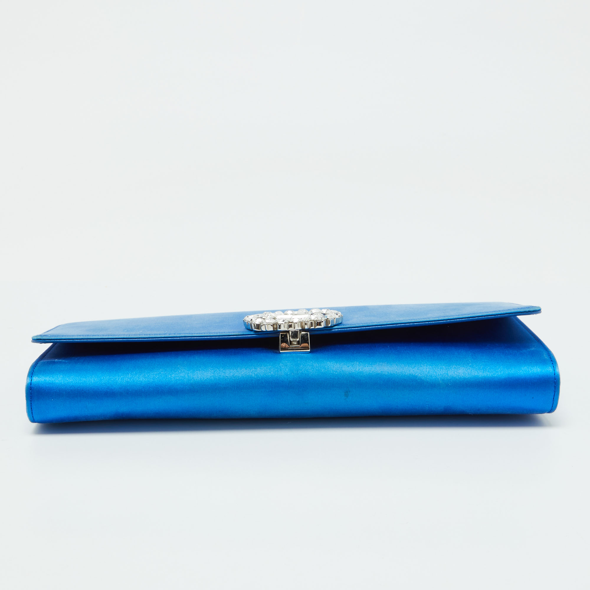 Gucci Blue Satin Crystal Embellished Interlocking G Broadway Clutch