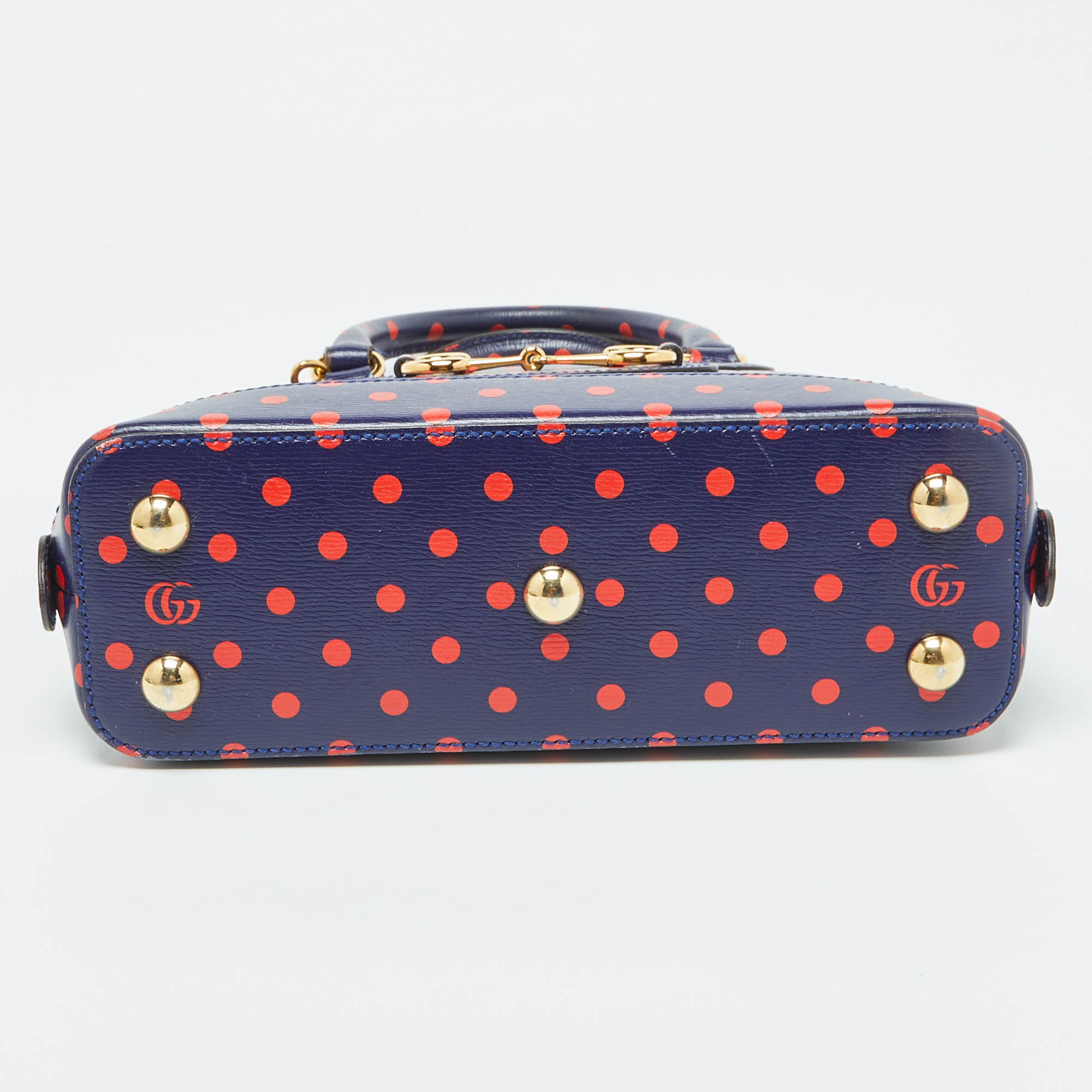 Gucci Navy Blue/Red Polka Dot Leather Horsebit 1955 Bag