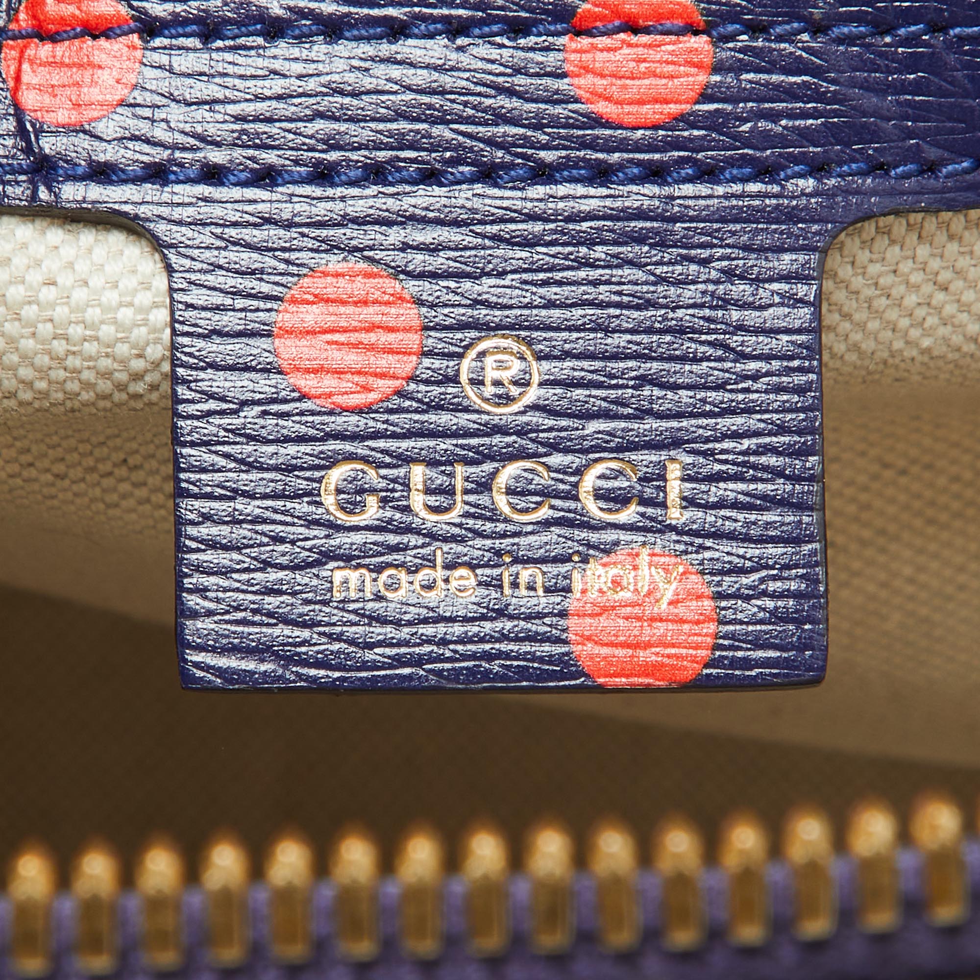 Gucci Navy Blue/Red Polka Dot Leather Horsebit 1955 Bag