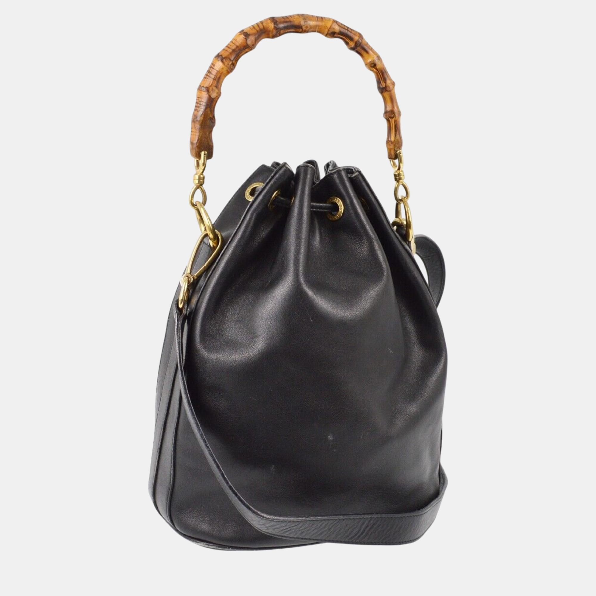 Gucci Black Bamboo Drawstring Handbag