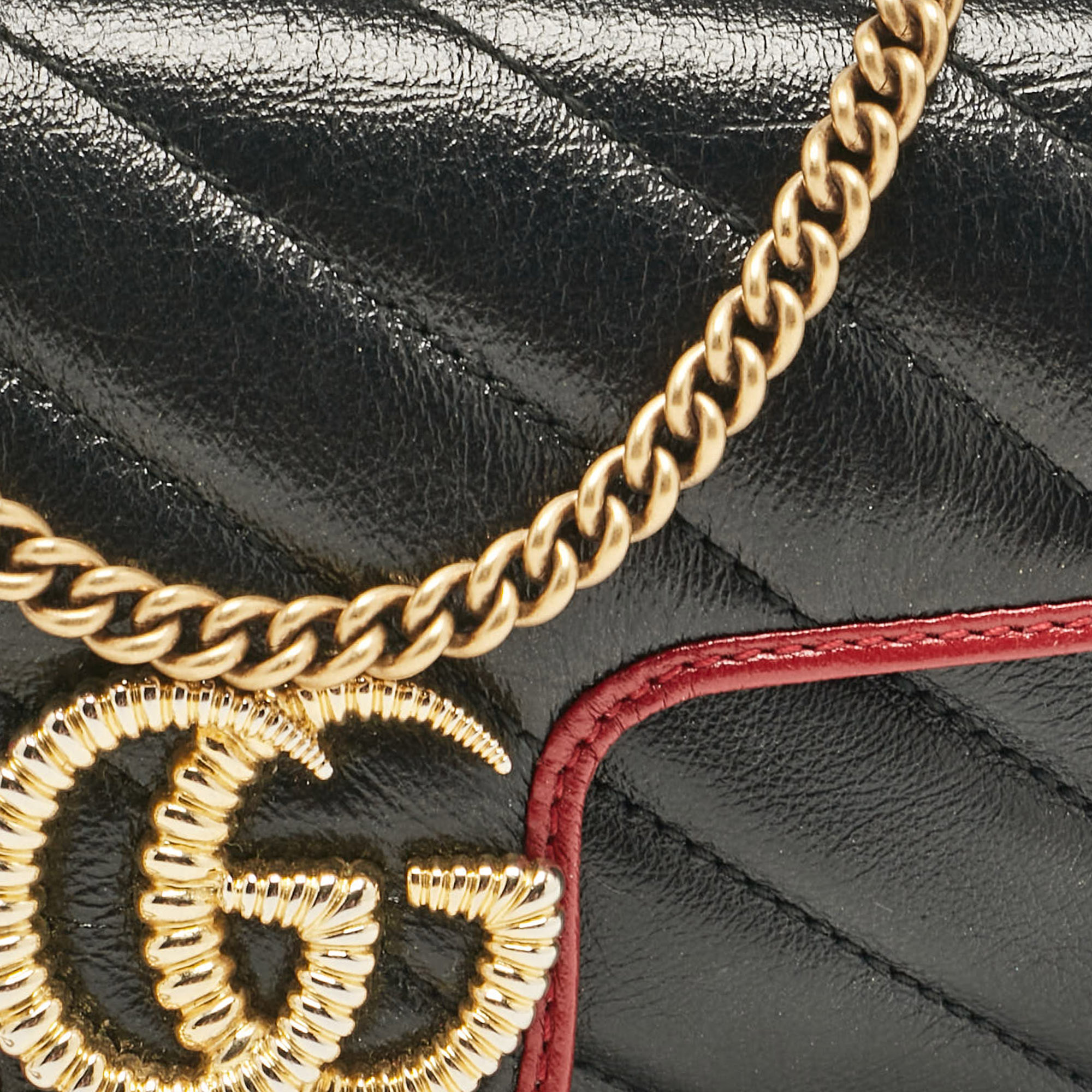 Gucci Black/Red Matelasse Leather Super Mini GG Marmont Torchon Shoulder Bag