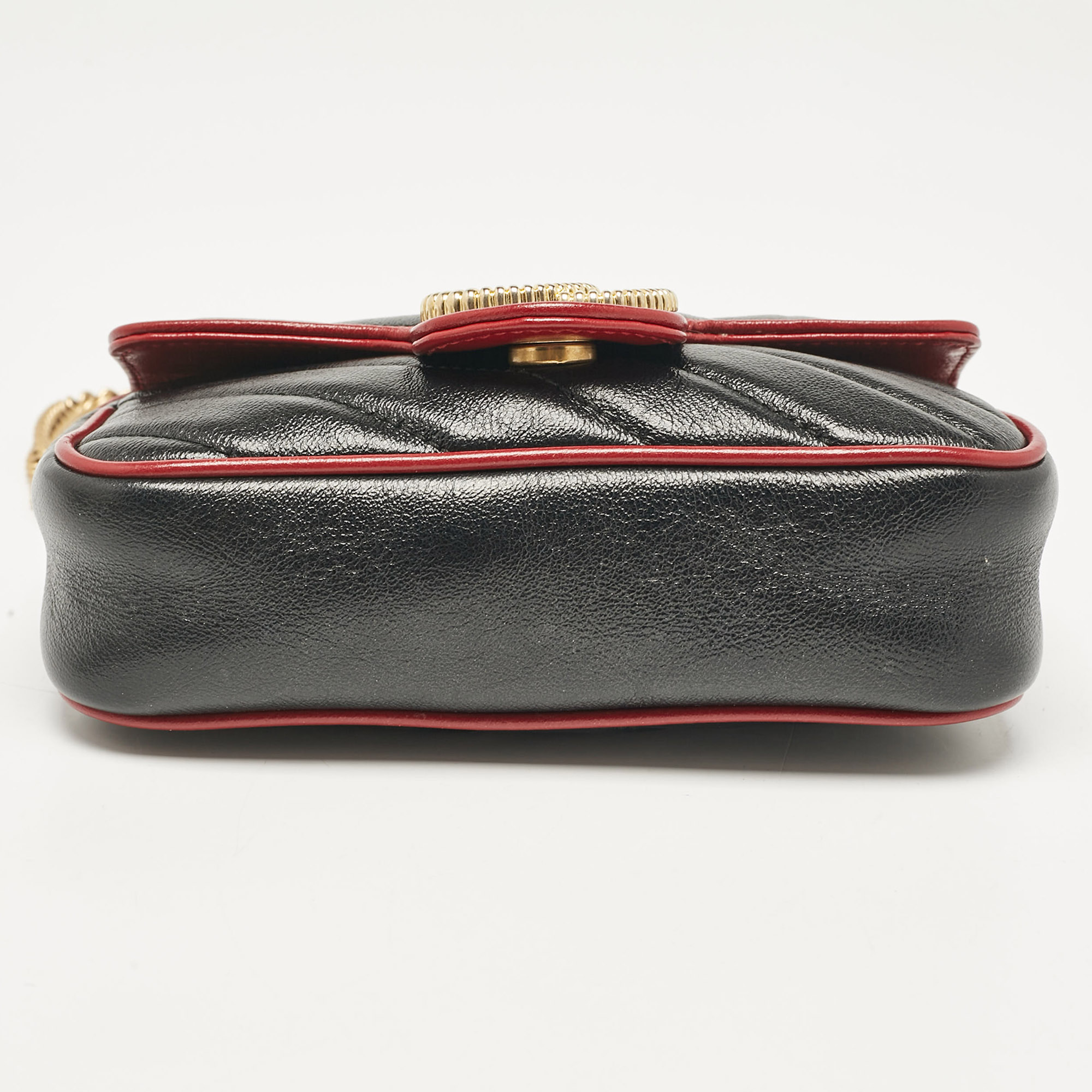 Gucci Black/Red Matelasse Leather Super Mini GG Marmont Torchon Shoulder Bag