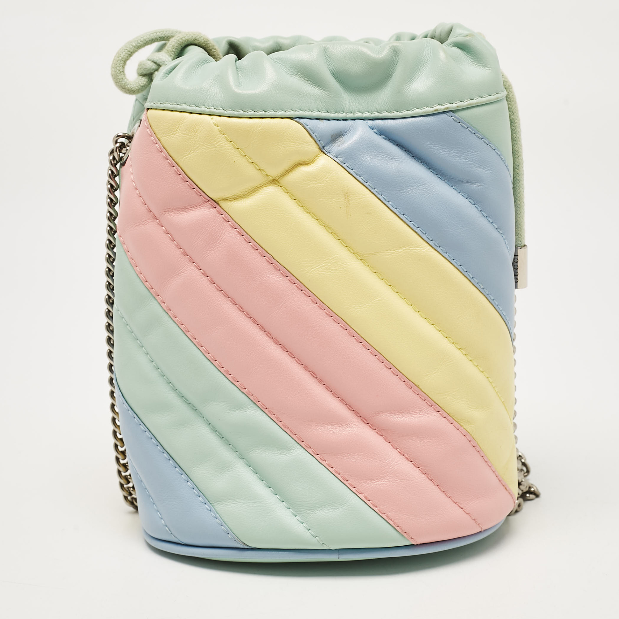 Gucci Multicolor Diagonal Leather Mini GG Marmont Bucket Bag