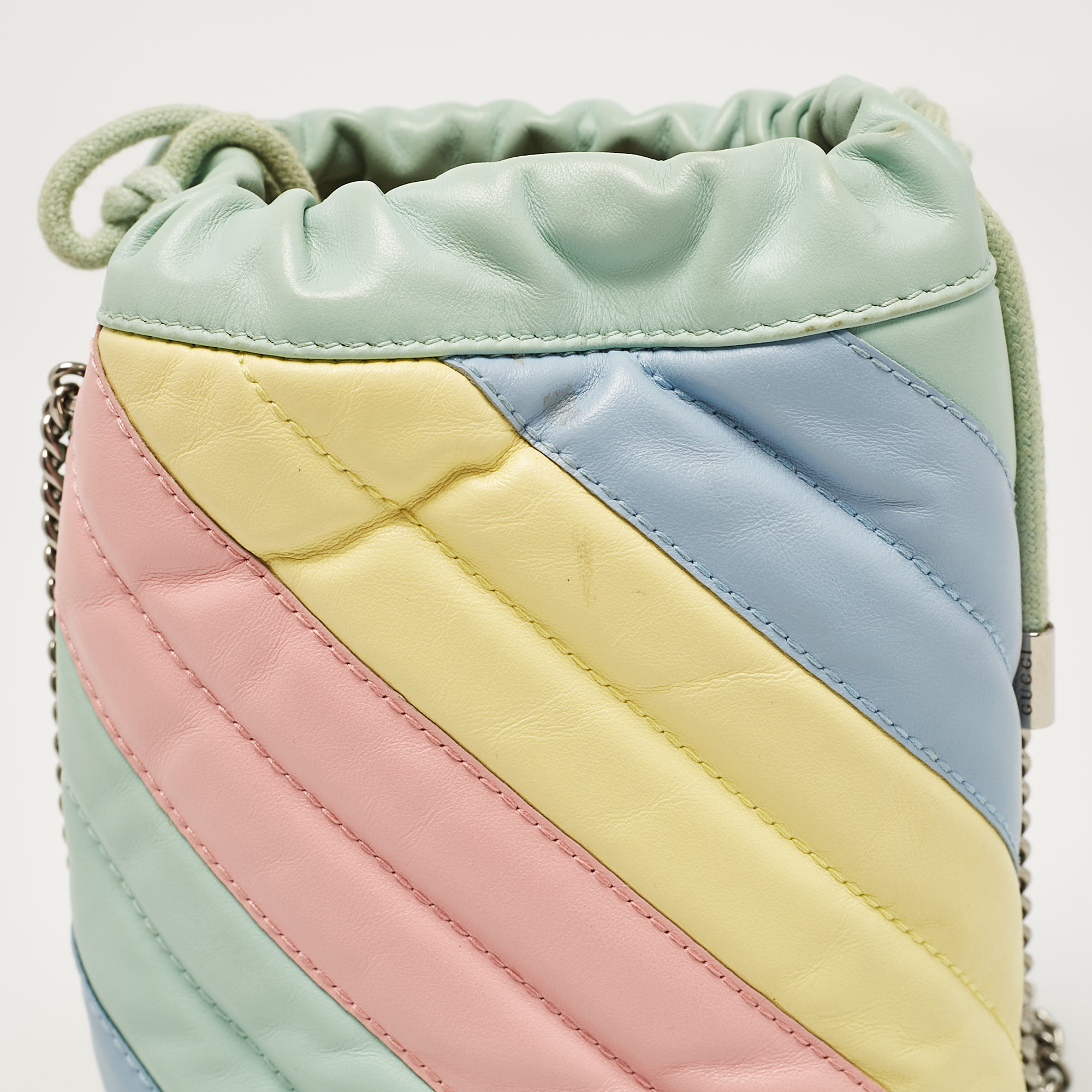 Gucci Multicolor Diagonal Leather Mini GG Marmont Bucket Bag