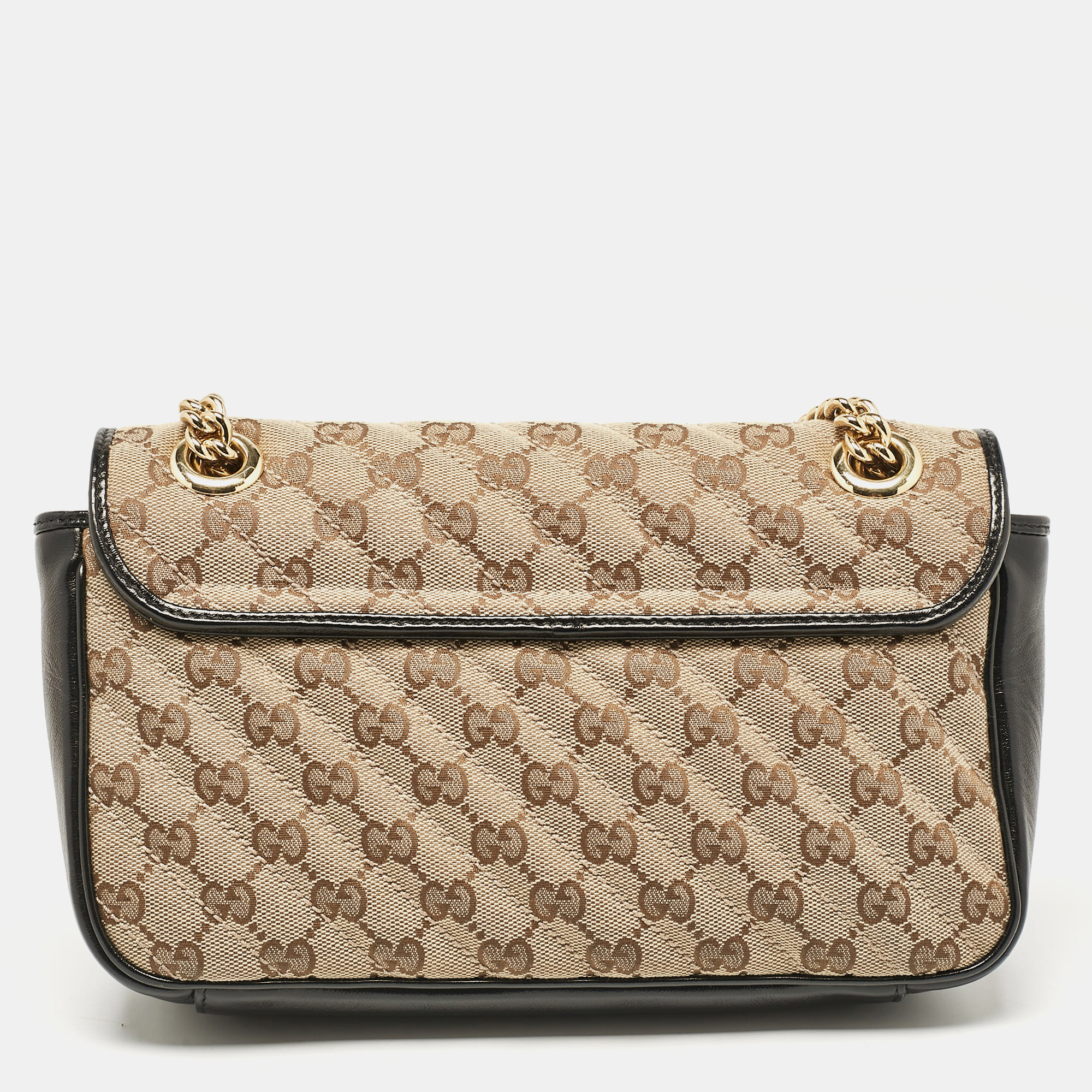 Gucci Beige/Black Diagonal Quilted GG Canvas And Leather Small GG Marmont Shoulder Bag