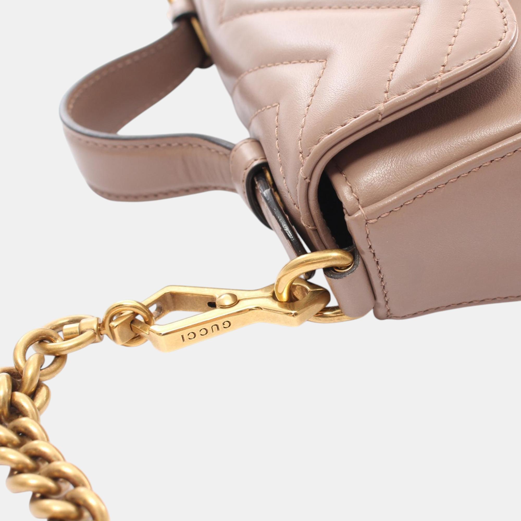 Gucci Pink Leather Gg Marmont Shoulder Bag