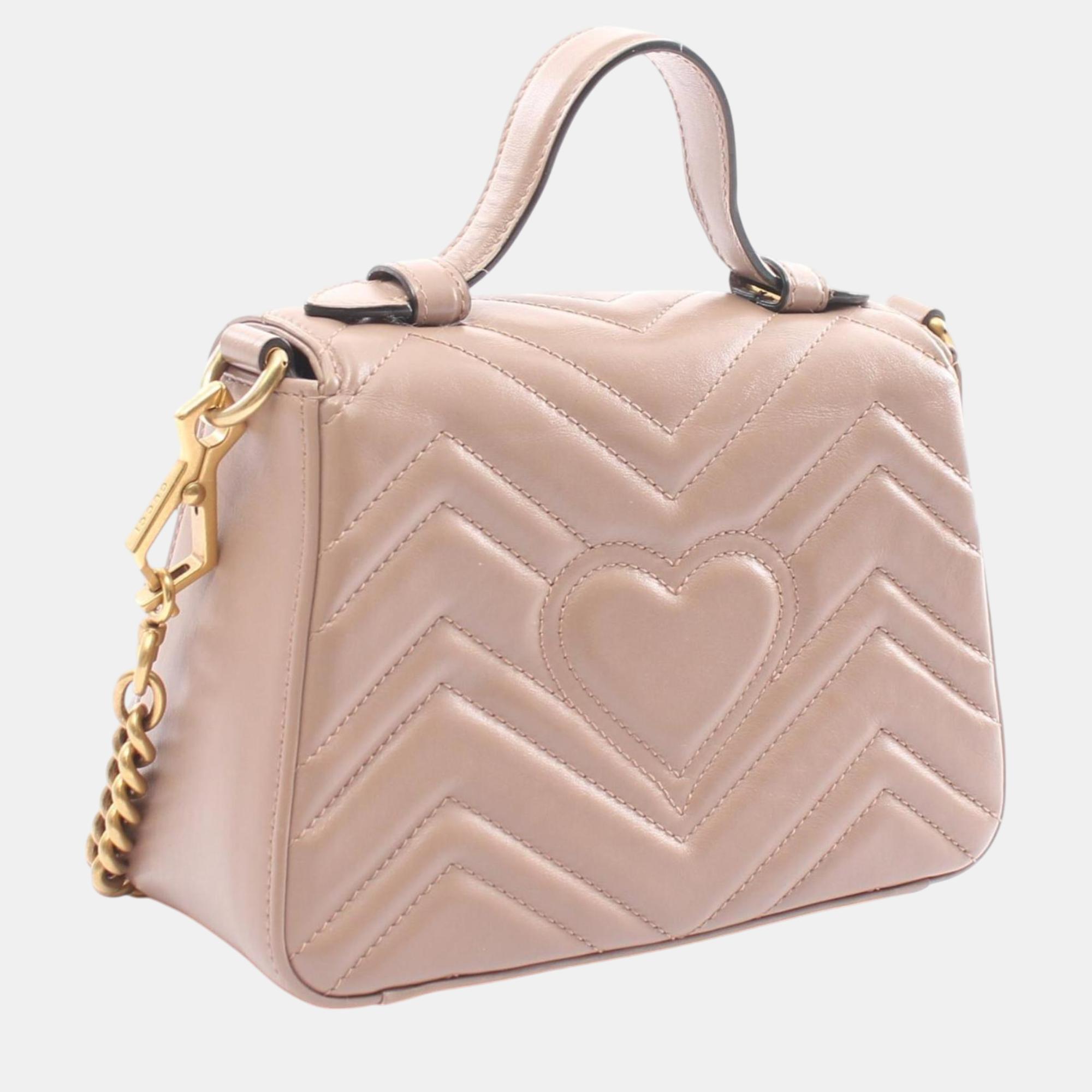 Gucci Pink Leather Gg Marmont Shoulder Bag