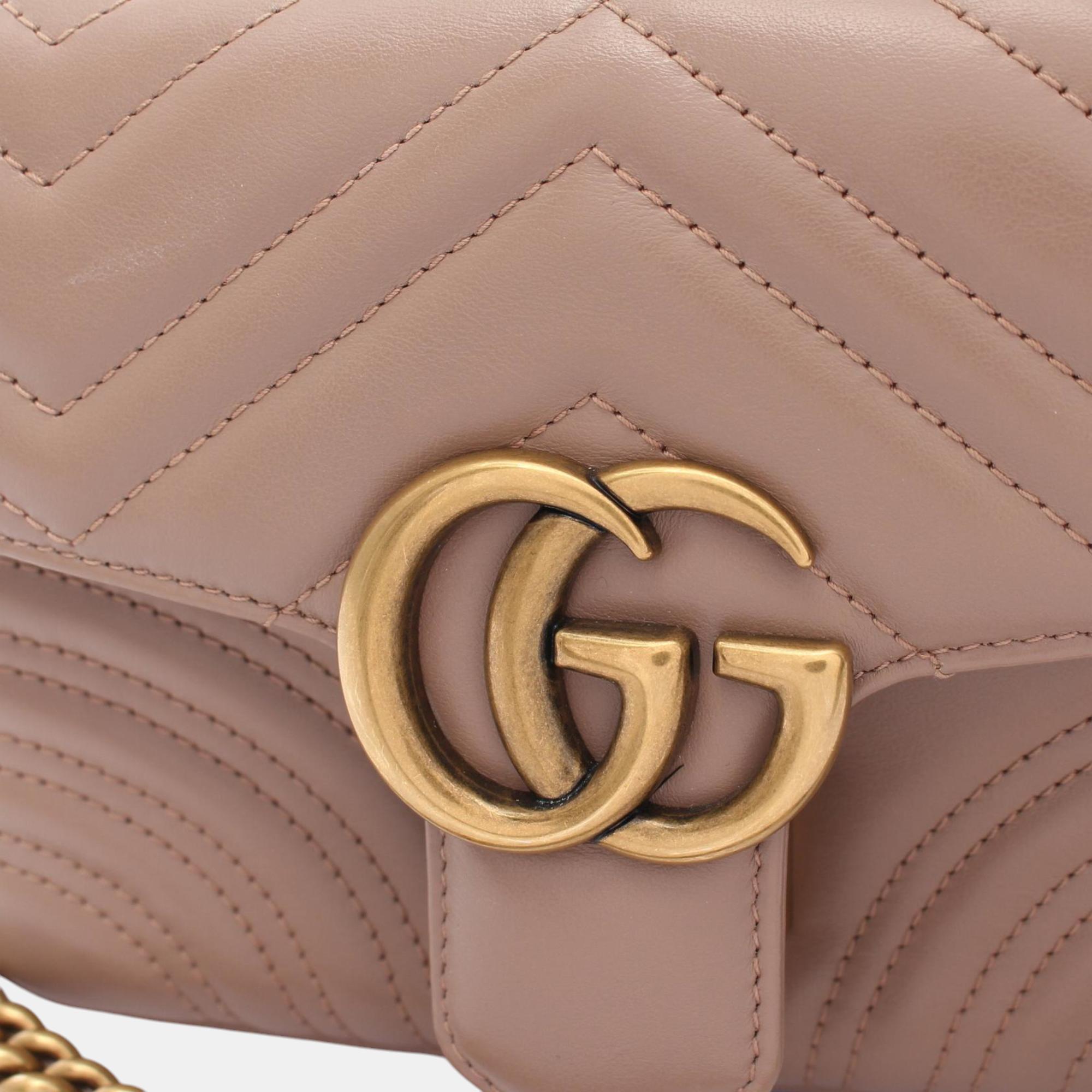 Gucci Pink Leather Gg Marmont Shoulder Bag