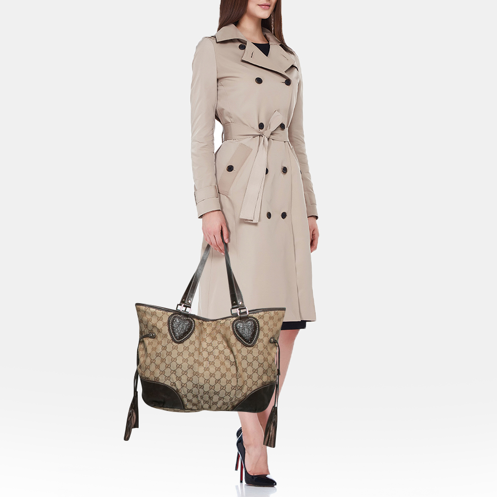 Gucci Dark Brown/Beige GG Canvas Large Tribeca Tote