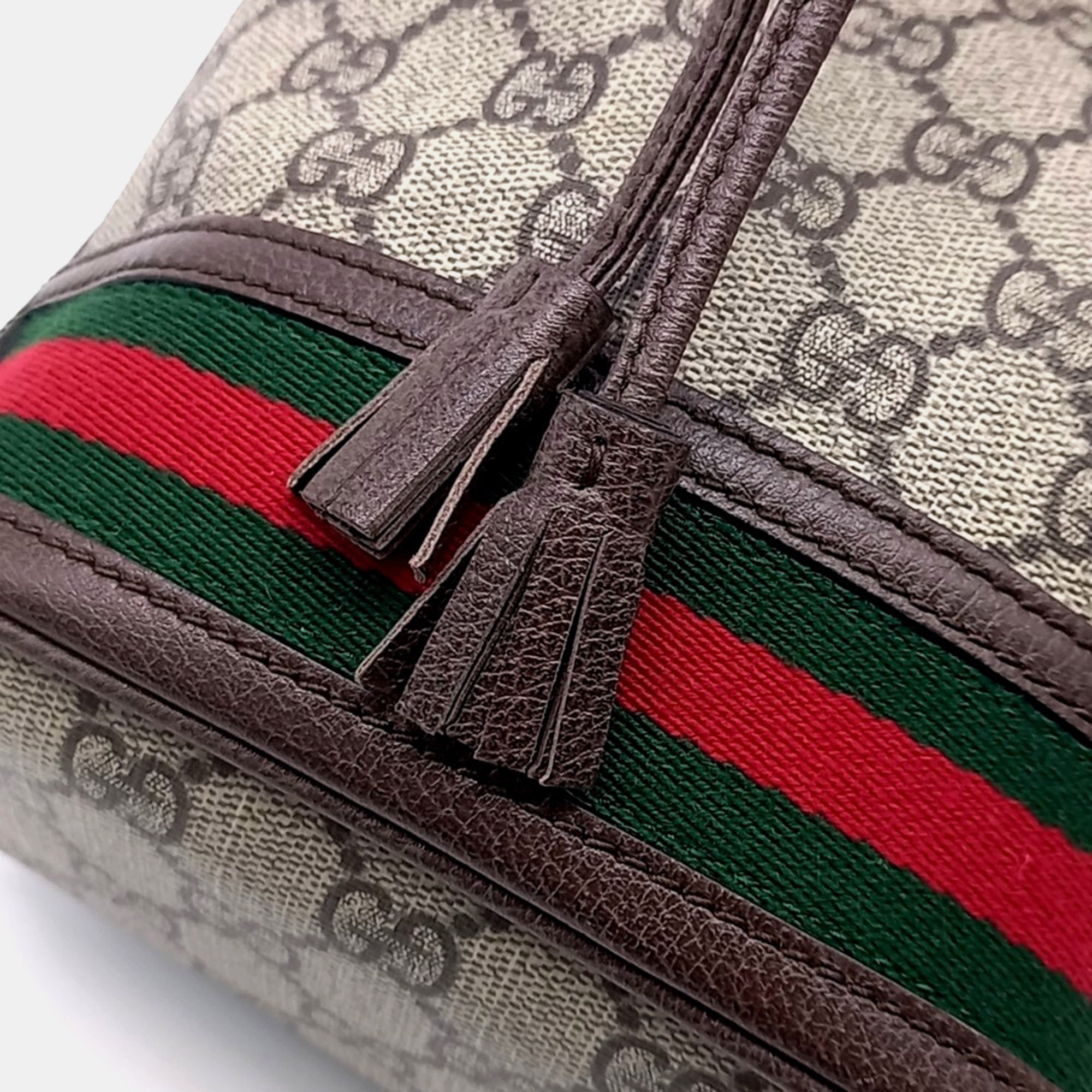 Gucci Beige Brown Canvas And Leather Gucci Ophidia Mini Bucket Bag