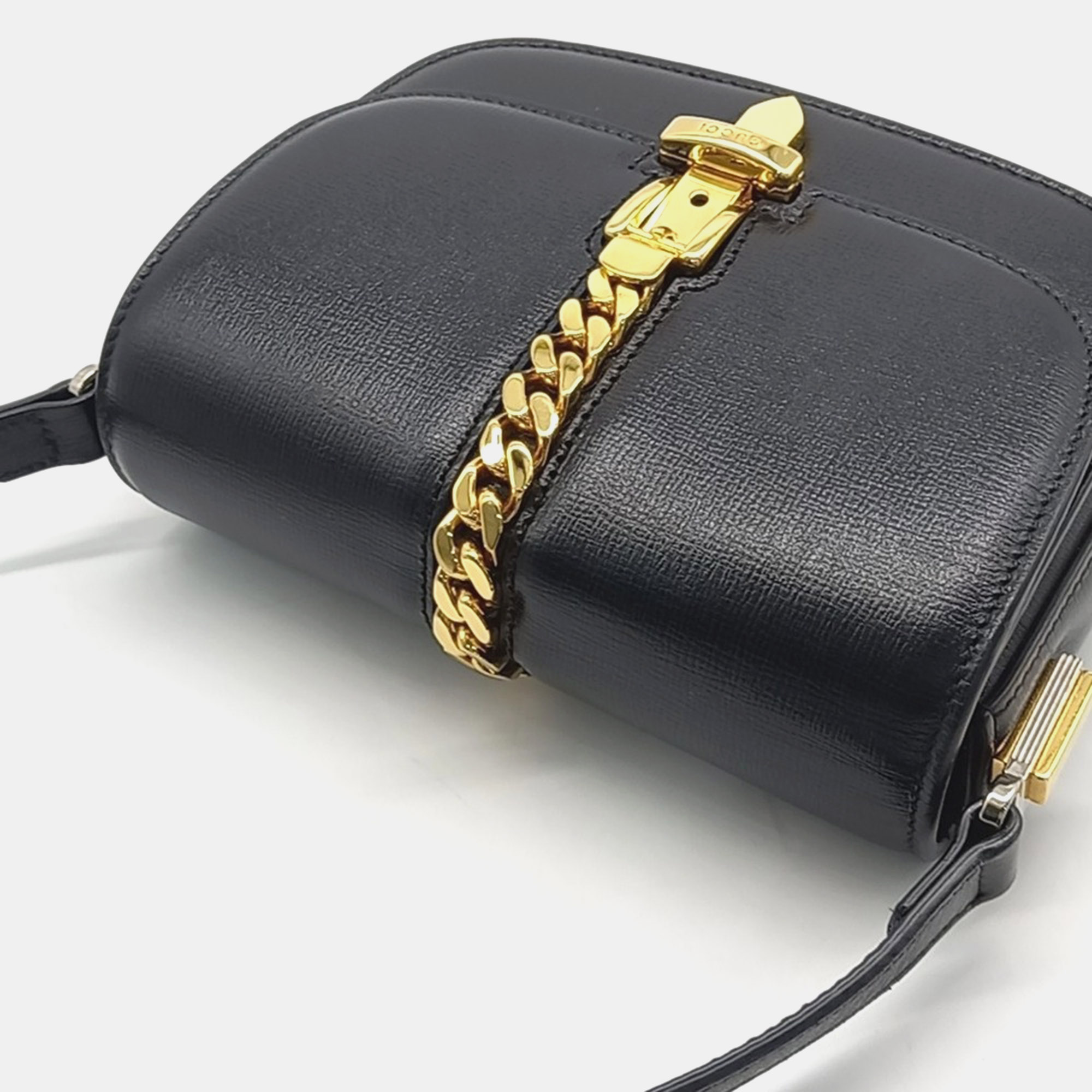 Gucci Black Leather Gucci Sylvie 1969 Mini Shoulder Bag