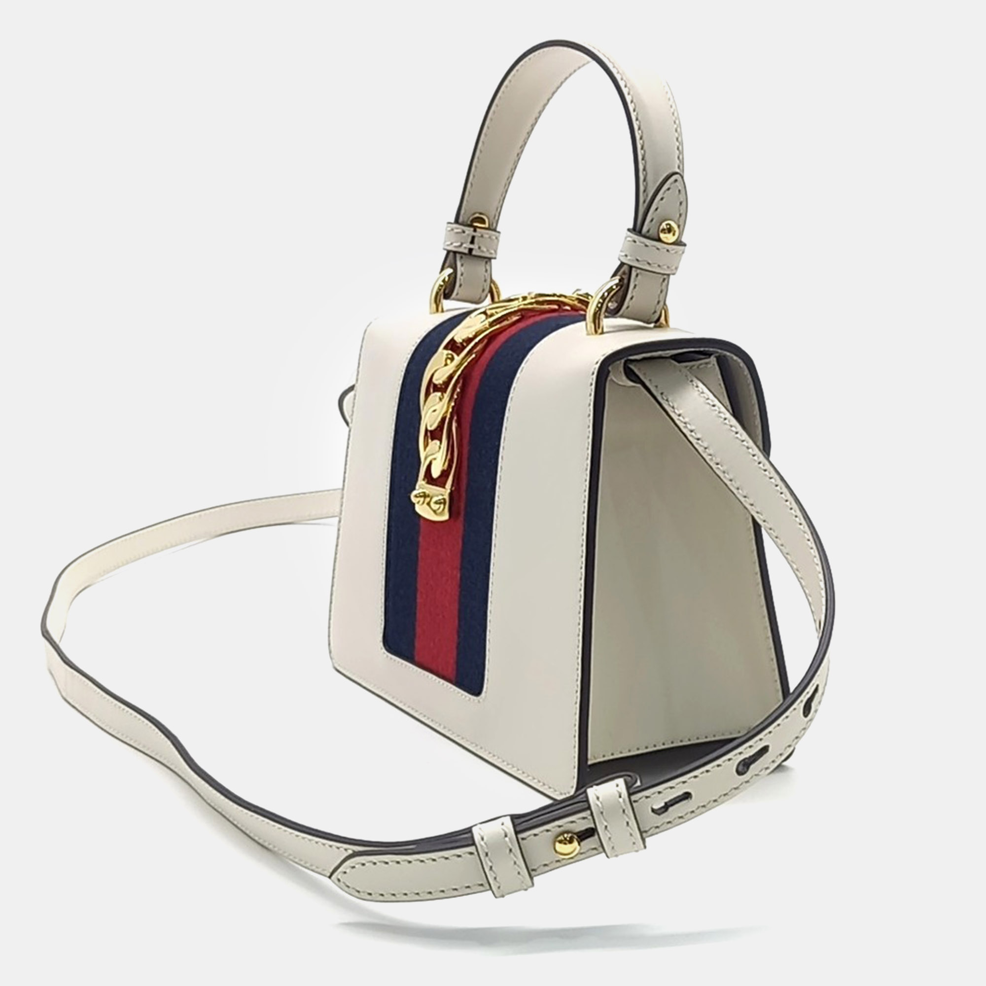 Gucci White Leather Gucci Sylvie Mini Tote Bag