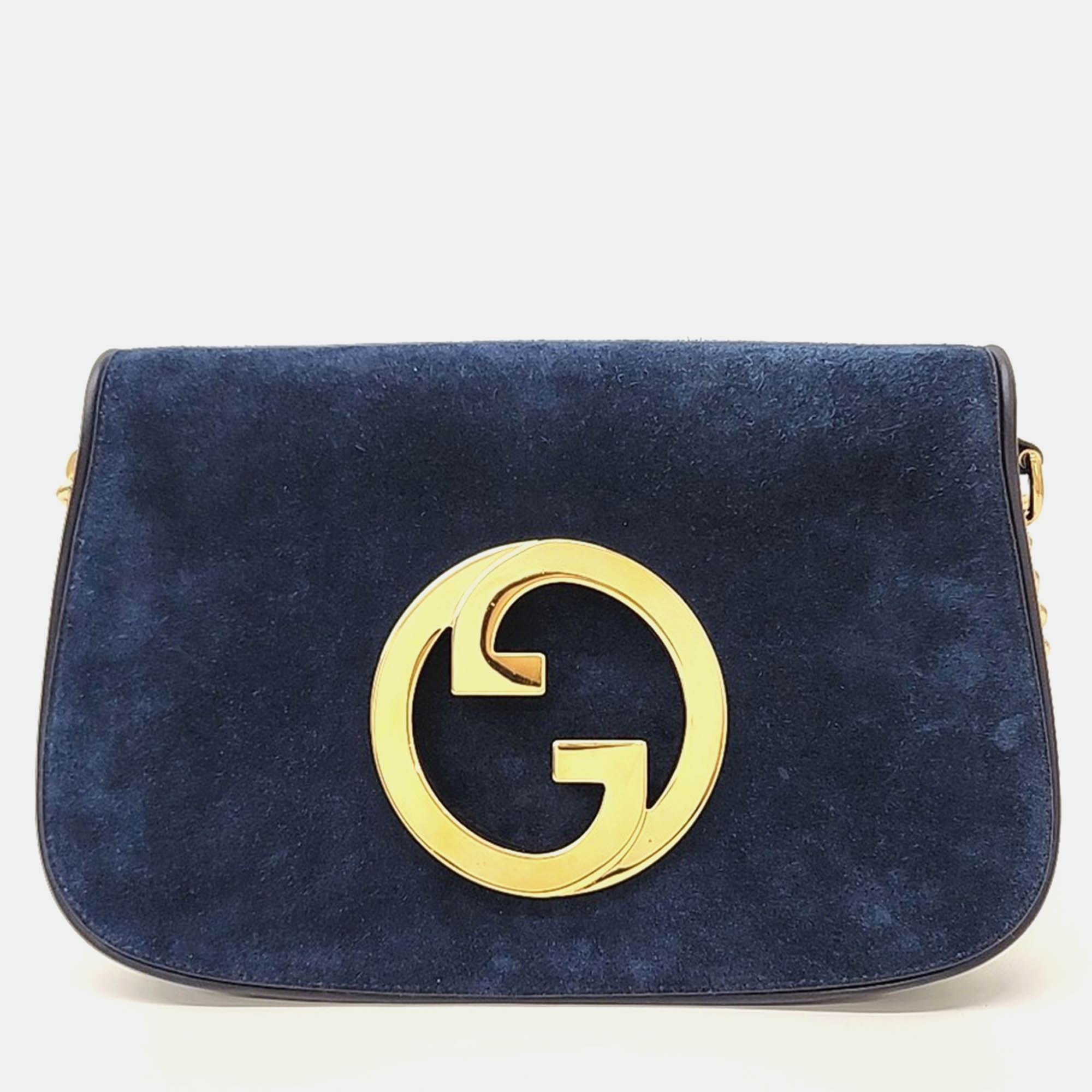 Gucci Navy Blue Suede Gucci Suede Blondie Shoulder Bag