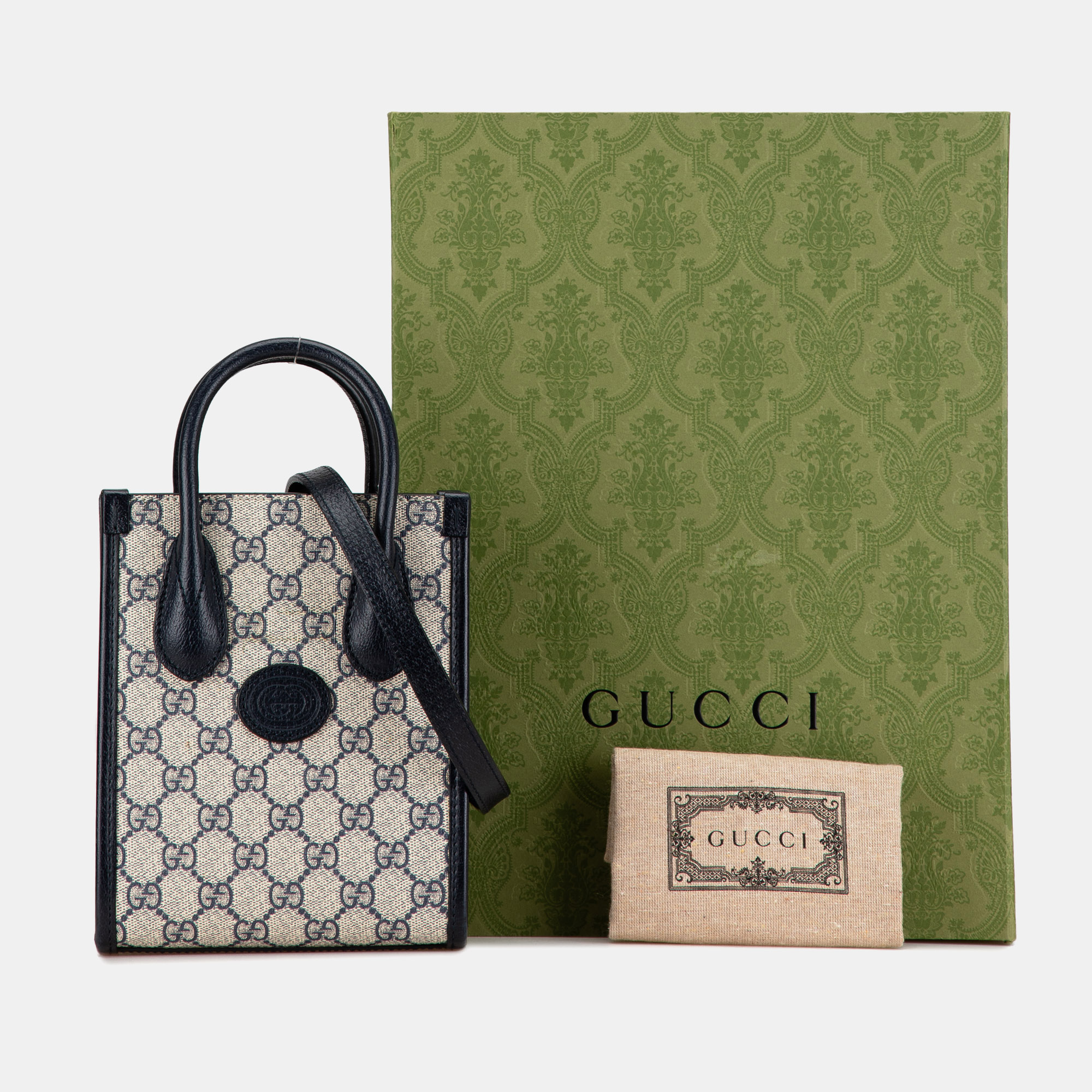 Gucci Beige Black Coated Canvas And Leather Gucci Mini GG Supreme Interlocking G Satchel